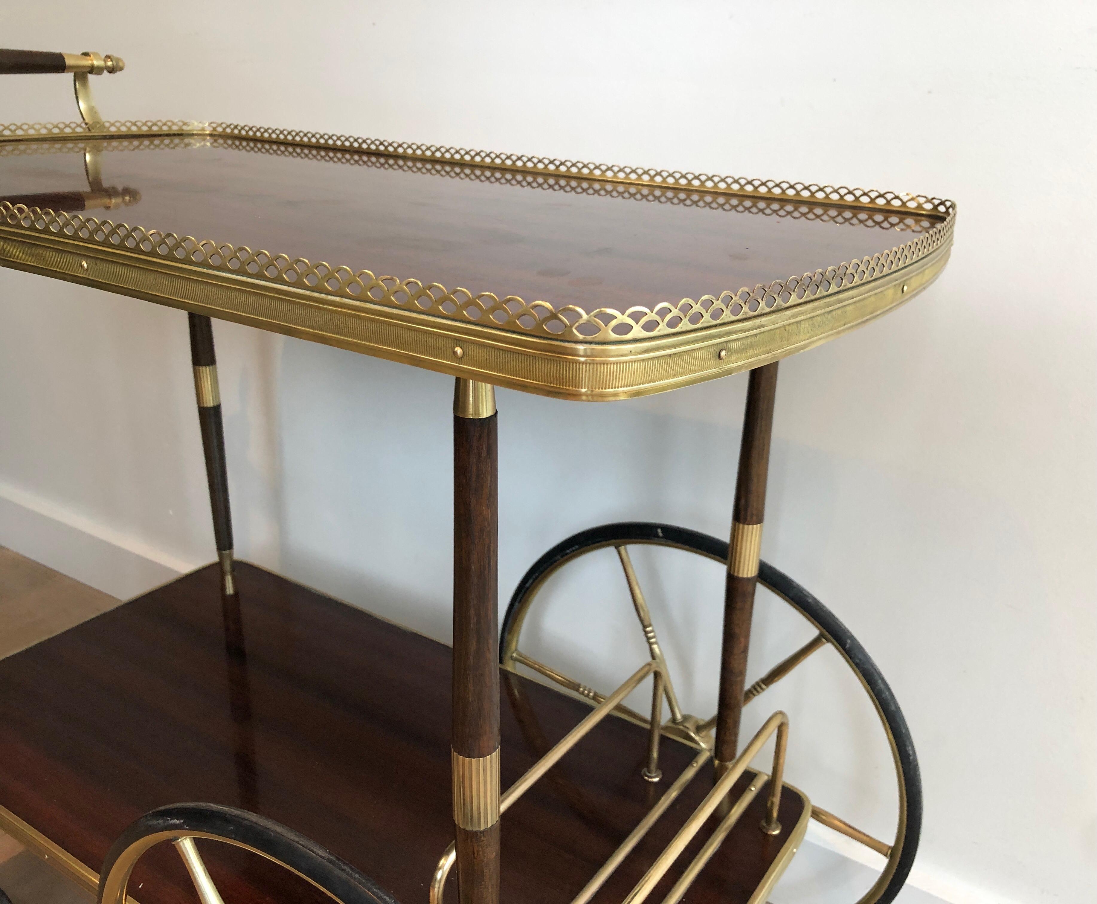 Mid-20th Century Neoclassical Style Wood and Brass Bar Cart in the Style of Maison Jansen For Sale