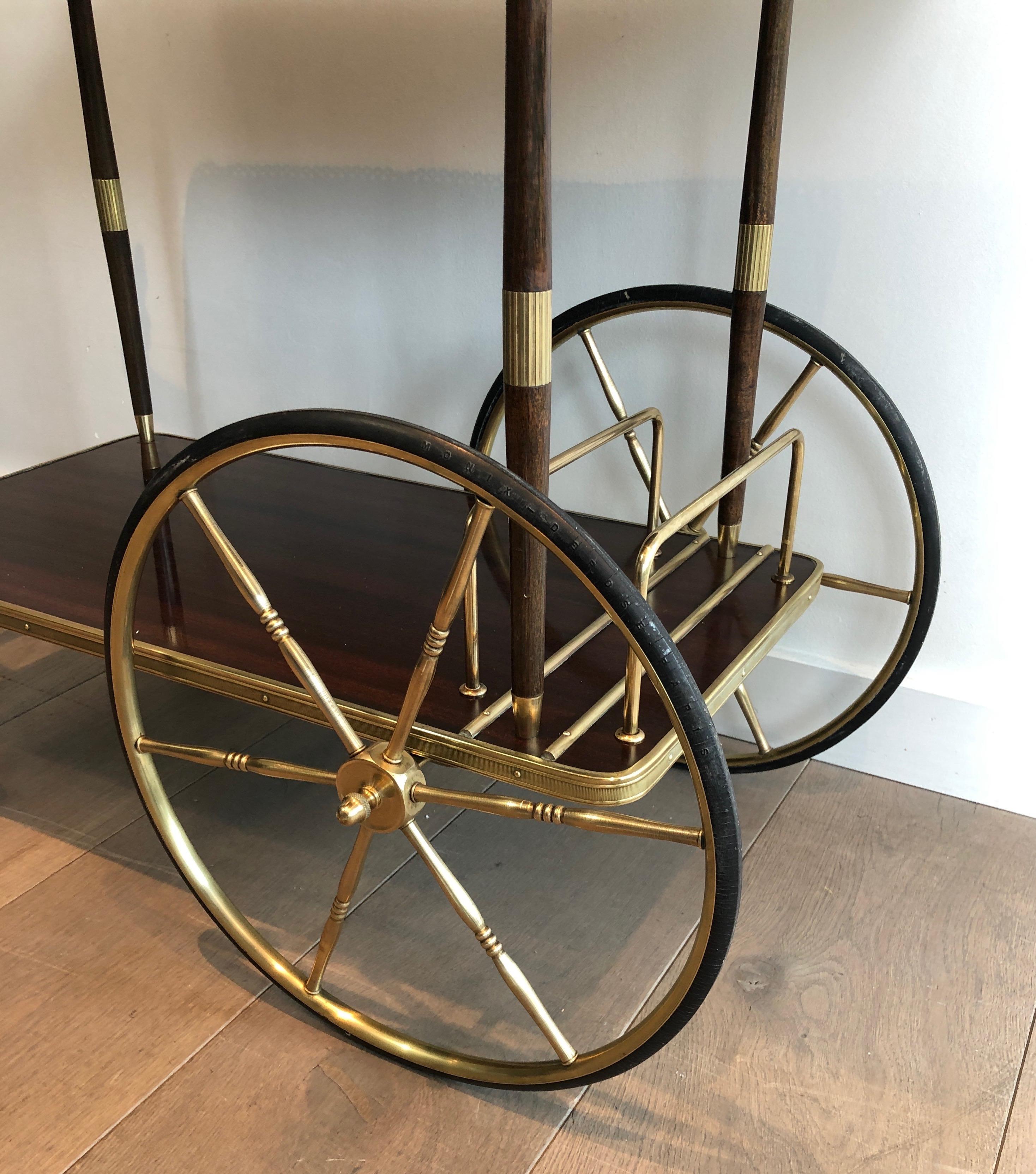 Neoclassical Style Wood and Brass Bar Cart in the Style of Maison Jansen For Sale 2