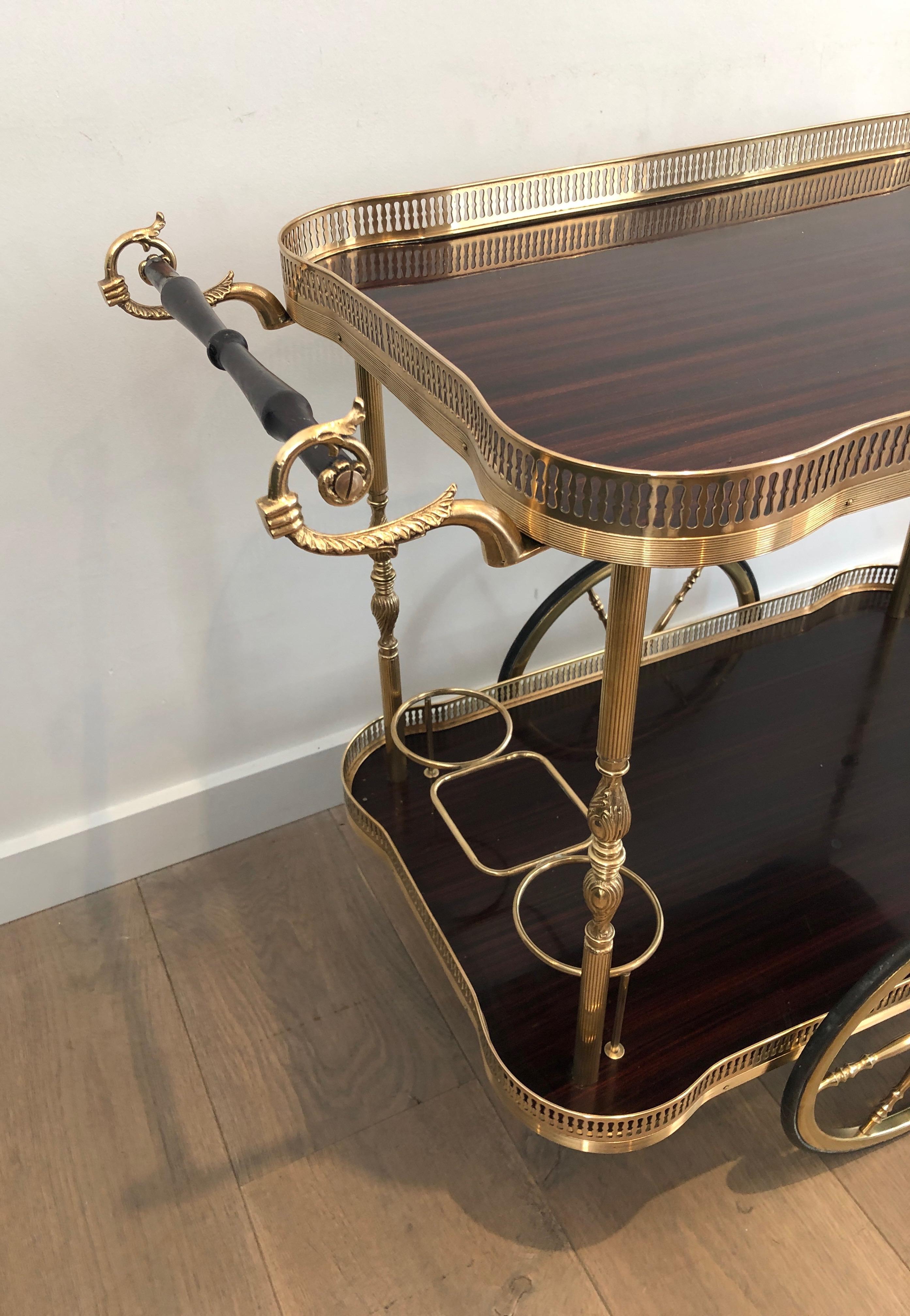 Mid-20th Century Neoclassical Style Mahogany and Brass Drinks Trolley, French, circa 1940