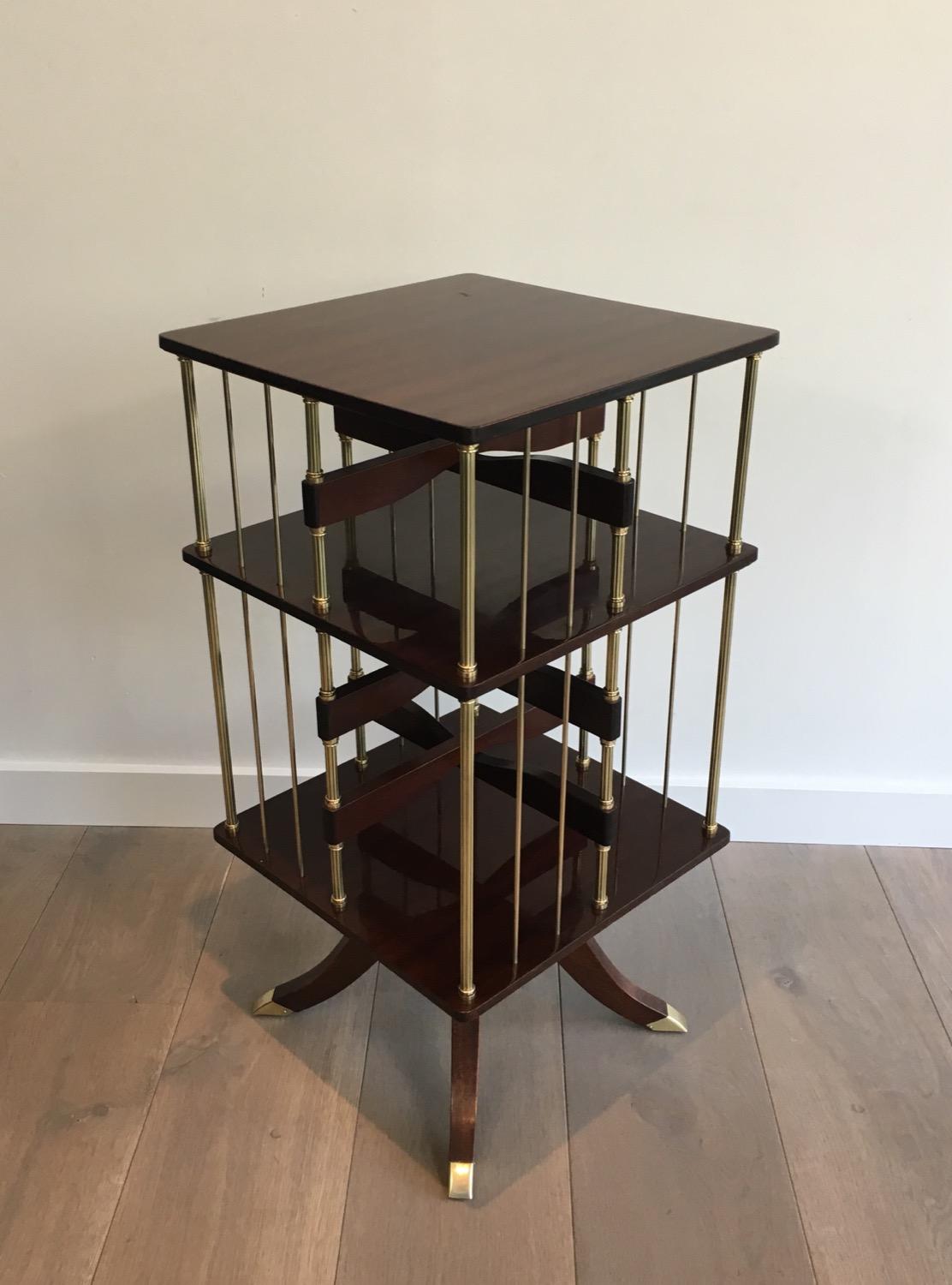 Neoclassical Style Mahogany and Brass Revolving Library. French. Circa 1950 9