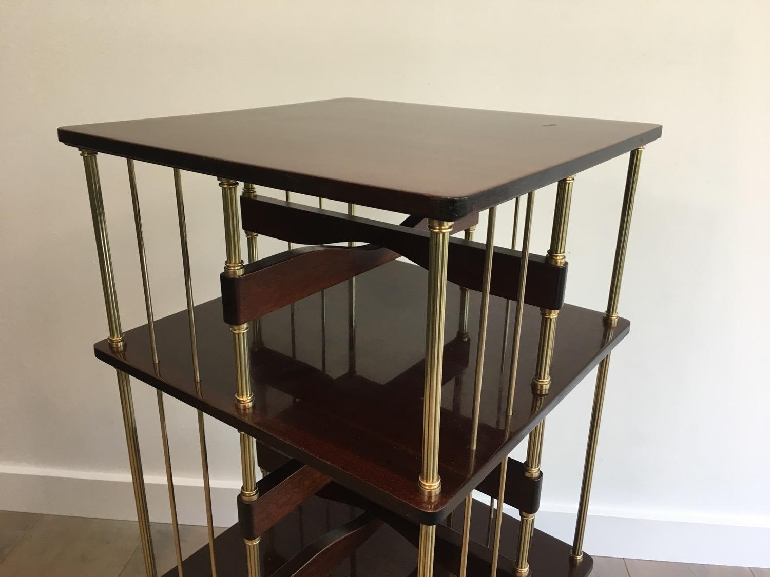 Neoclassical Style Mahogany and Brass Revolving Library. French. Circa 1950 1