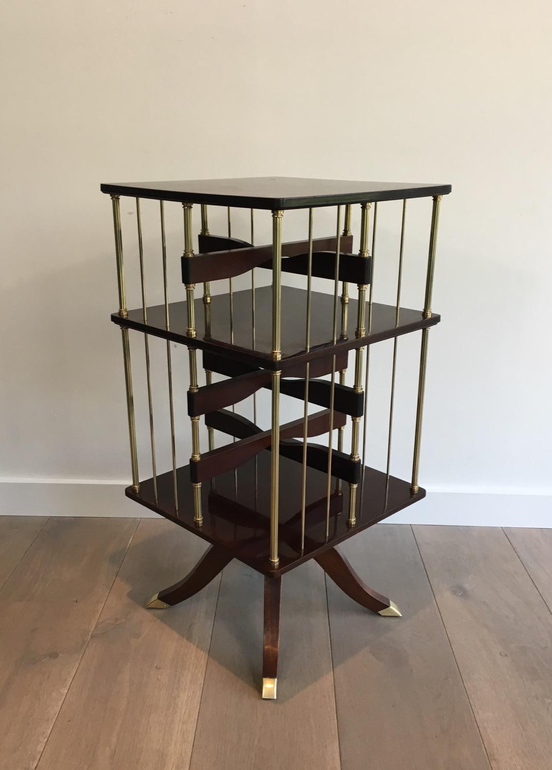 Neoclassical Style Mahogany and Brass Revolving Library. French. Circa 1950 5