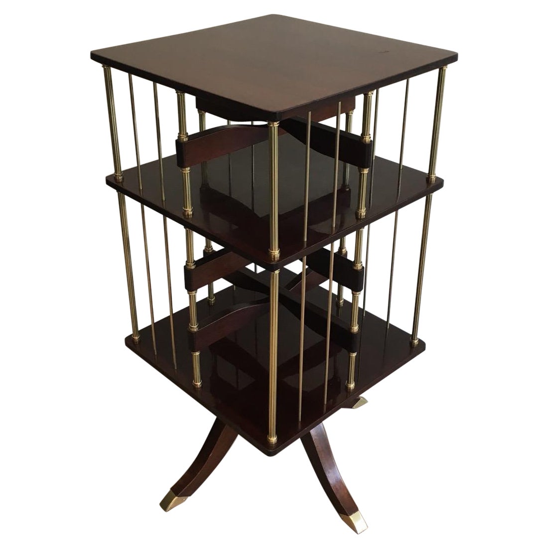 Neoclassical Style Mahogany and Brass Revolving Library. French. Circa 1950