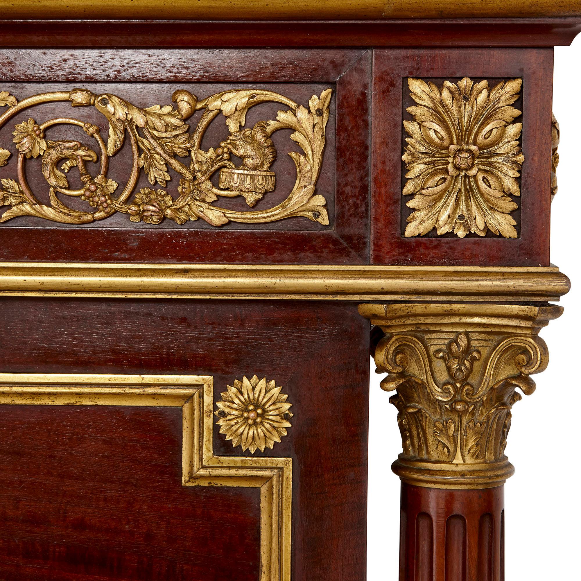Ormolu Neoclassical Style Mahogany and Gilt Bronze Bed