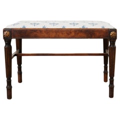 Neoclassical Style Mahogany Bench with Blue and White Seat