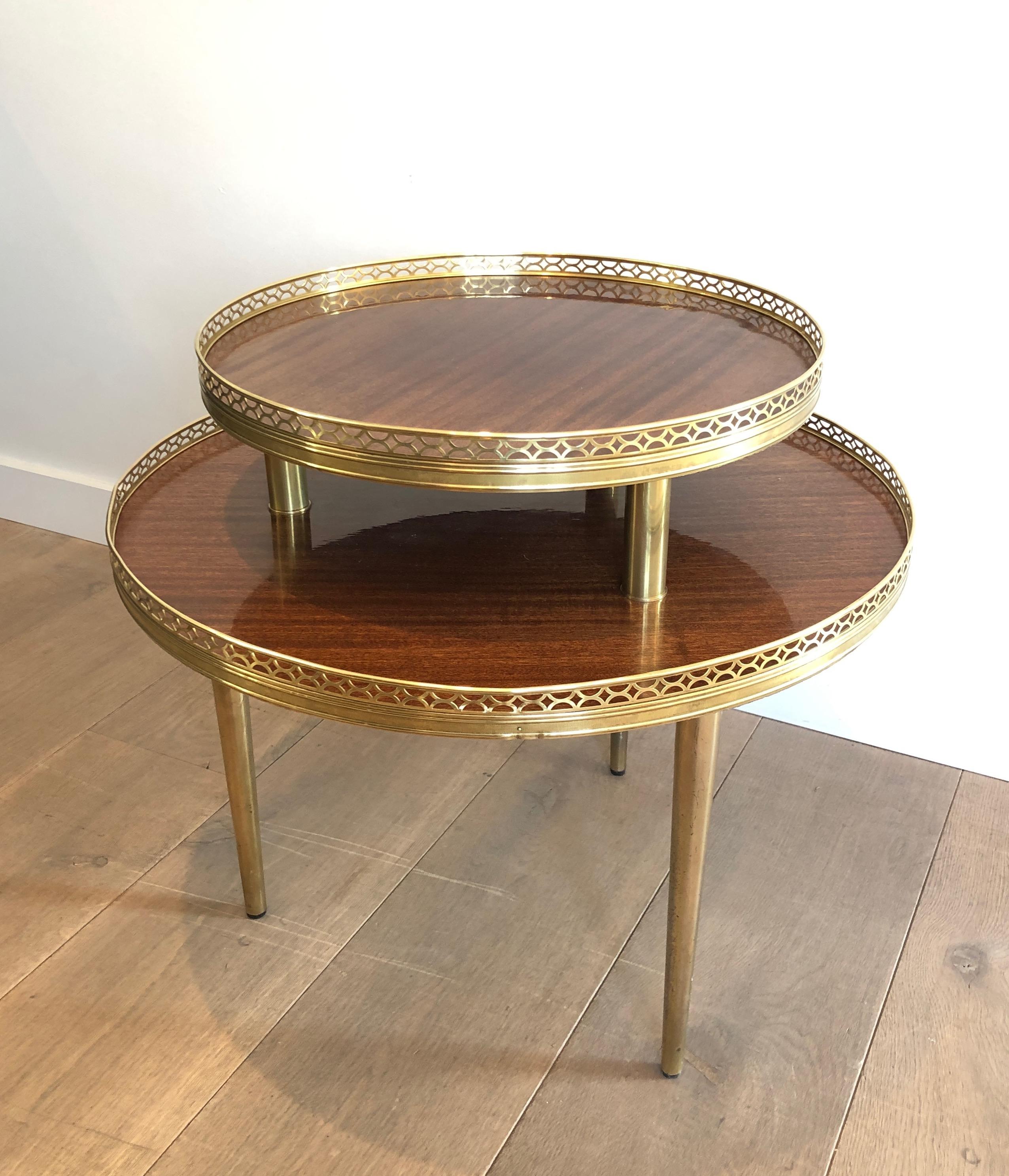 Dorato Gueridon a treppiede con base in mogano, ottone e metallo dorato in stile neoclassico, francese in vendita