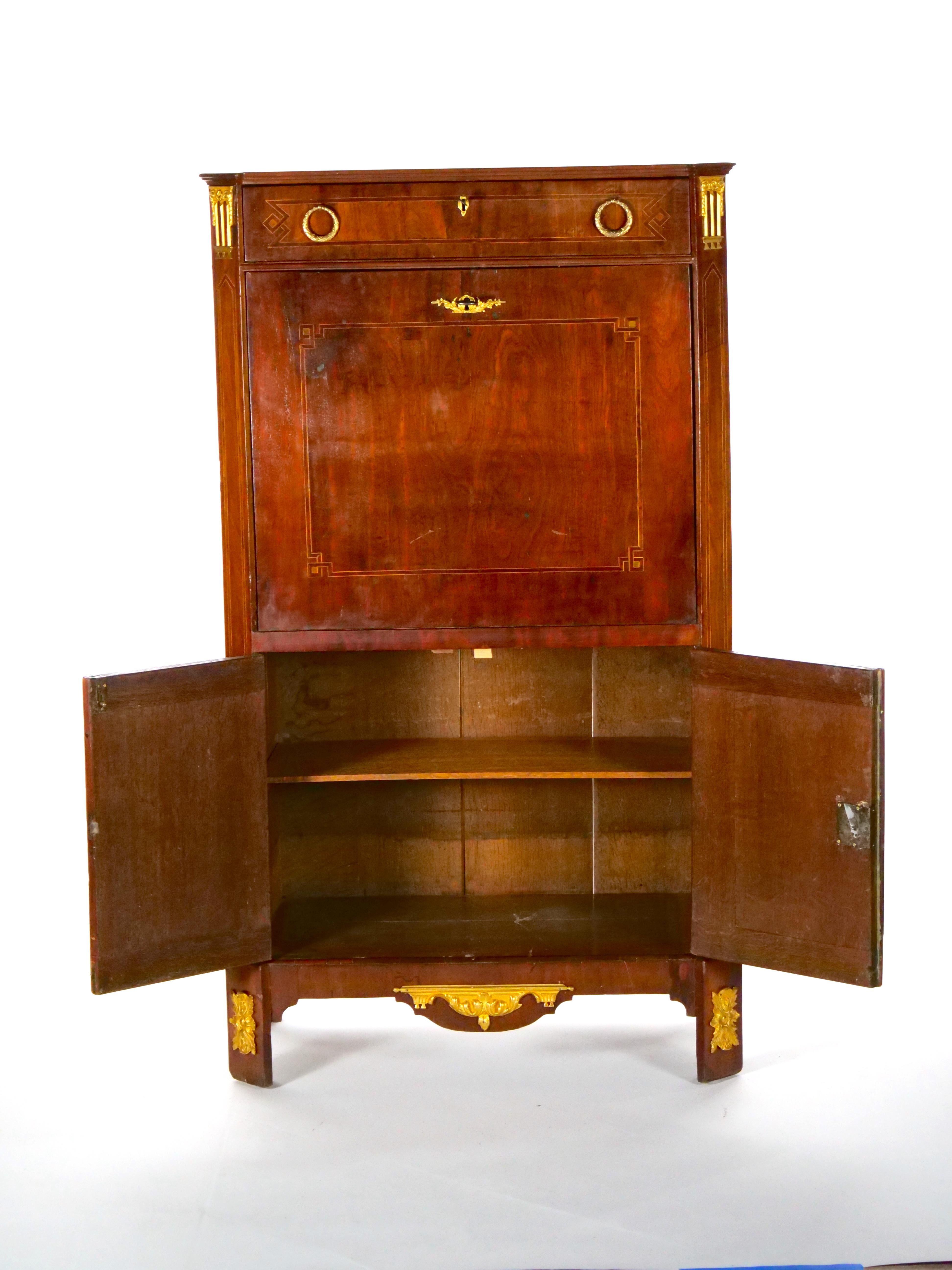 Neoclassical Style Mahogany Bronze Ormolu Mounted Secretaire For Sale 13