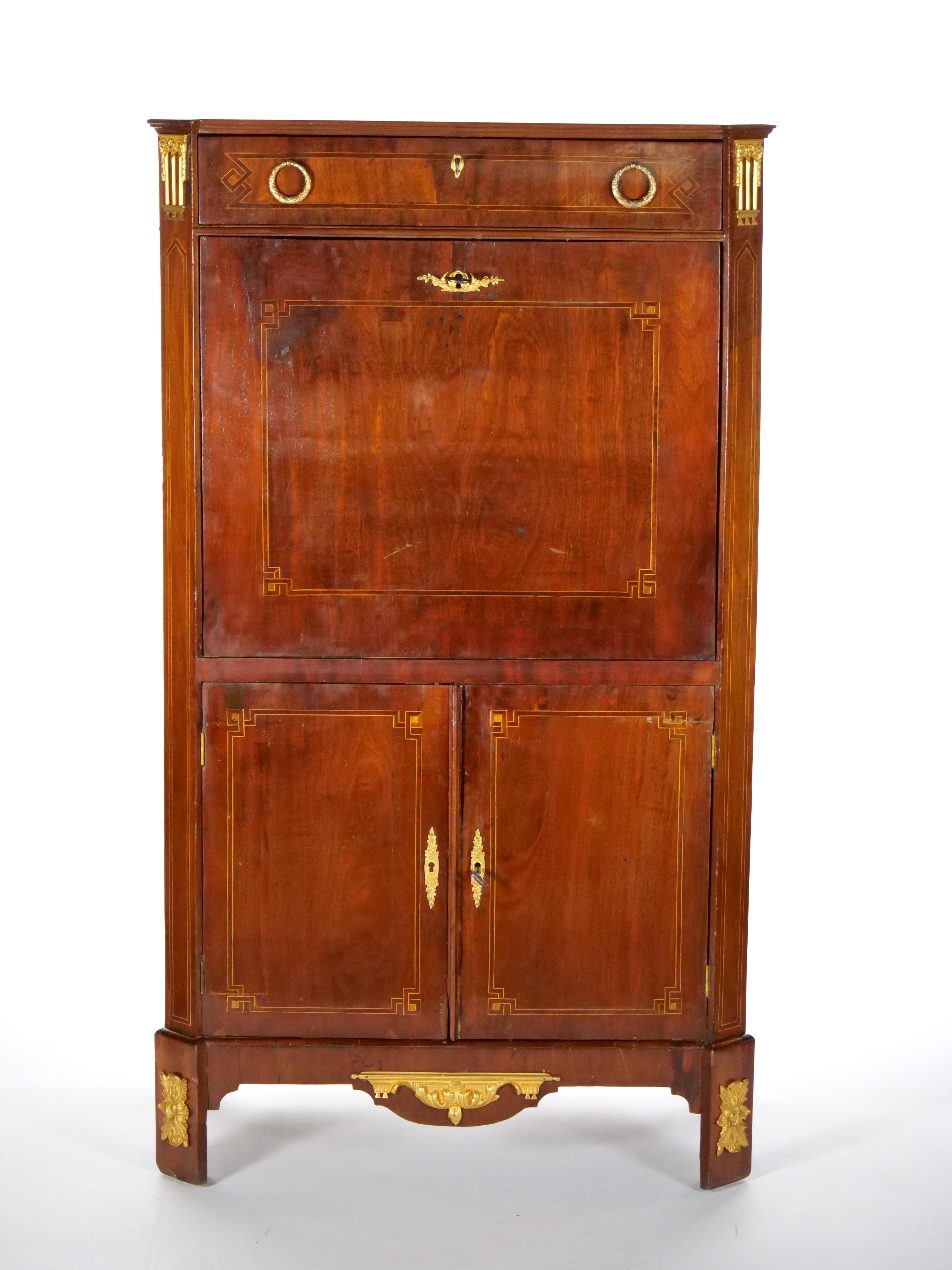 Neoclassical Style Mahogany Bronze Ormolu Mounted Secretaire For Sale 14