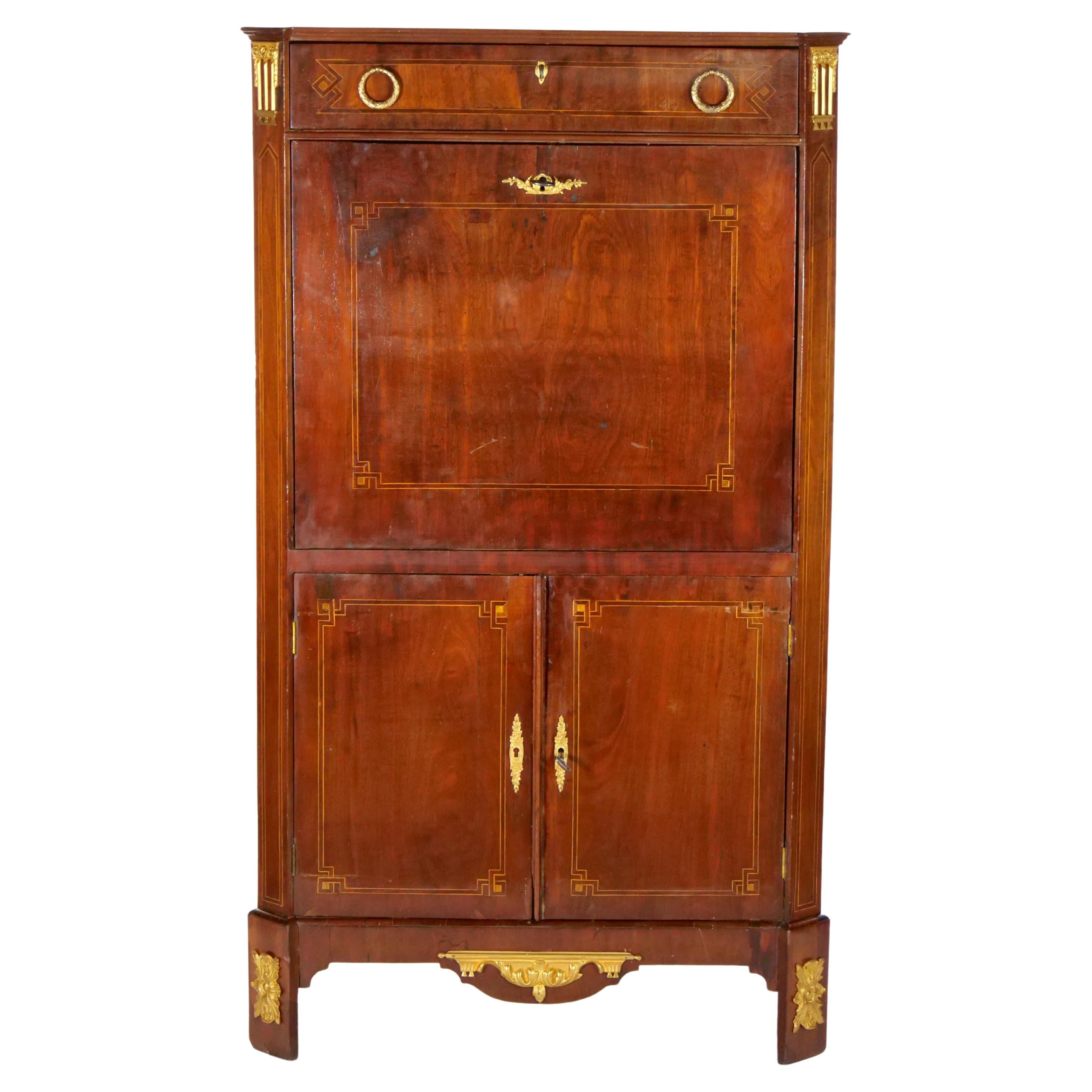 Neoclassical Style Mahogany Bronze Ormolu Mounted Secretaire For Sale