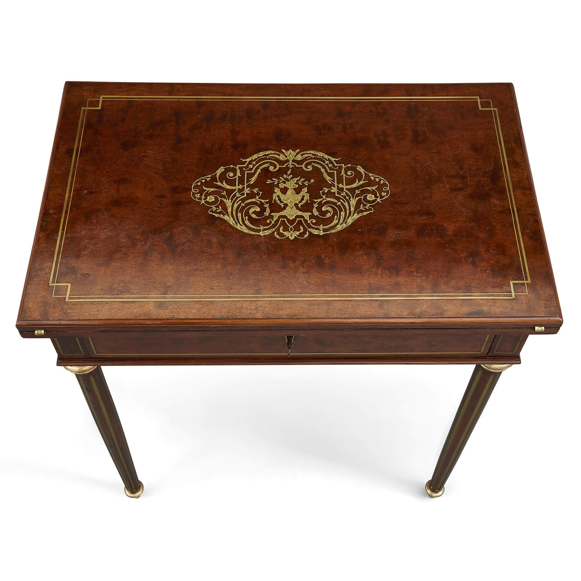Brass Neoclassical Style Mahogany Card, Dressing, and Writing Table For Sale