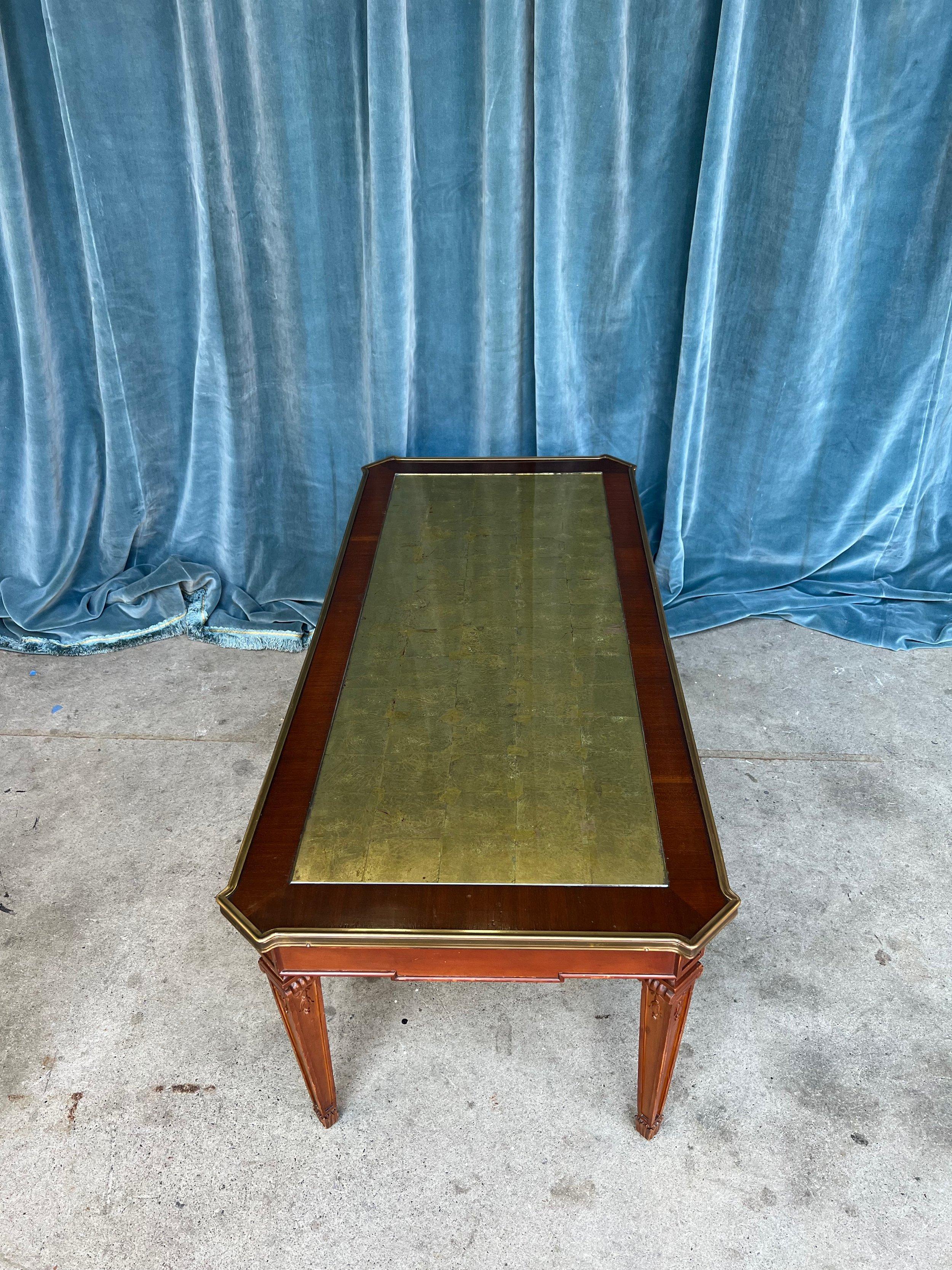 Mid-20th Century Neoclassical Style Mahogany Coffee Table with Gold Leaf Top For Sale