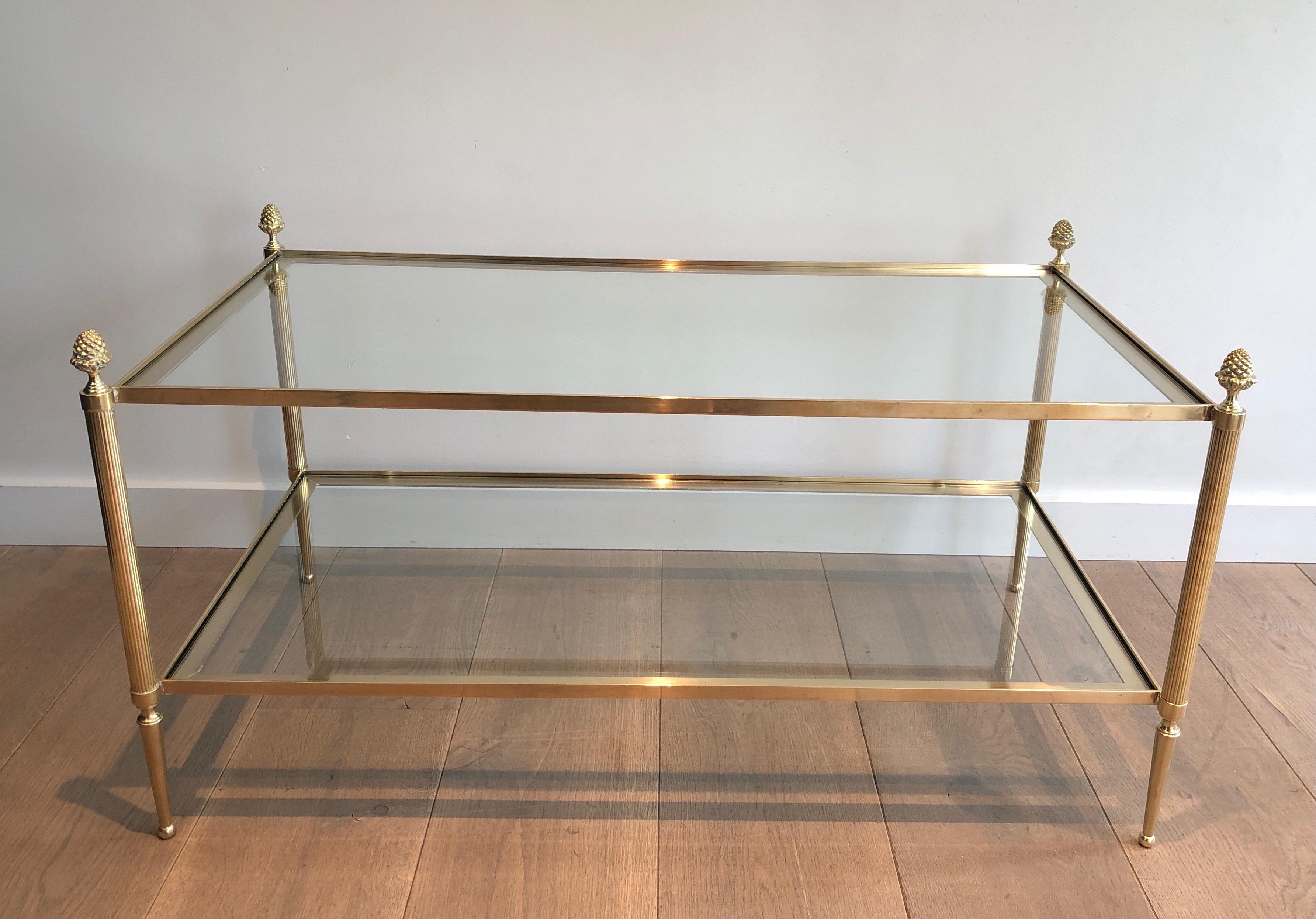 Neoclassical Style Maison Baguès Two Tiers Brass Coffee Table. Circa 1940 For Sale 7