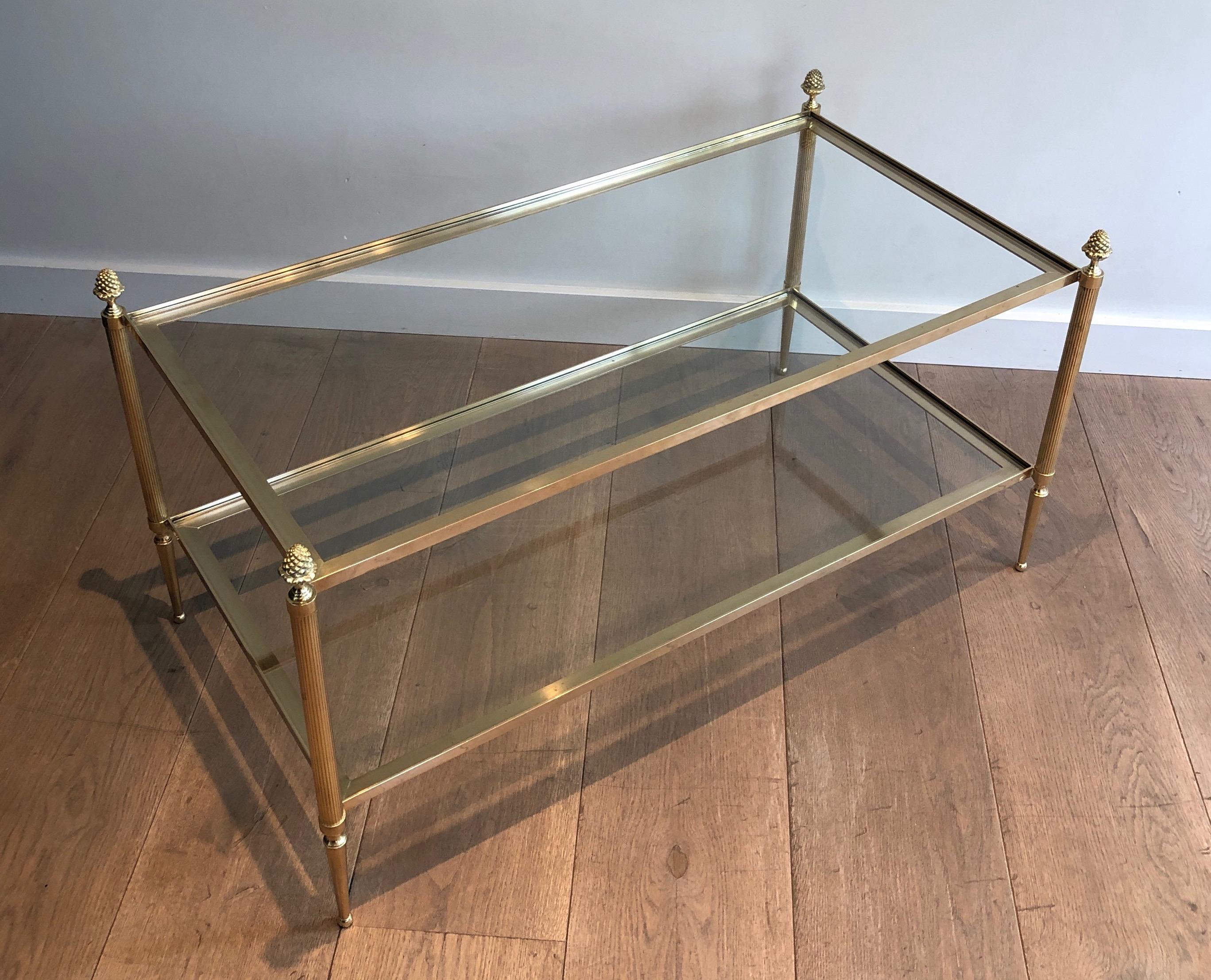 Neoclassical Style Maison Baguès Two Tiers Brass Coffee Table. Circa 1940 For Sale 8