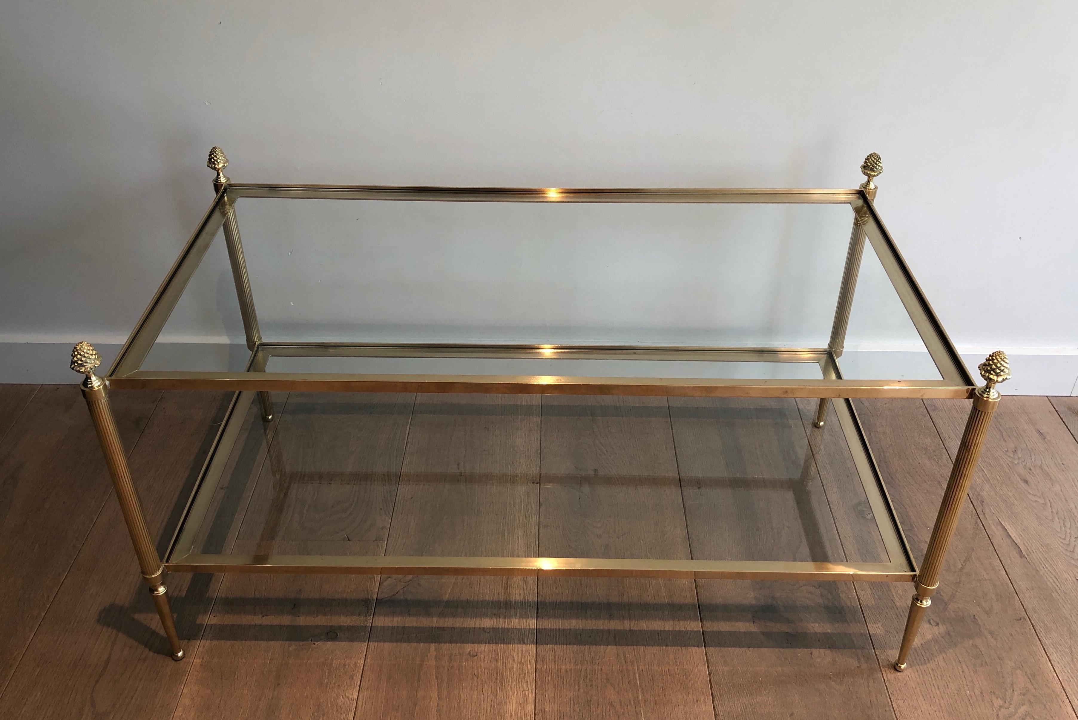 Neoclassical Style Maison Baguès Two Tiers Brass Coffee Table. Circa 1940 For Sale 10