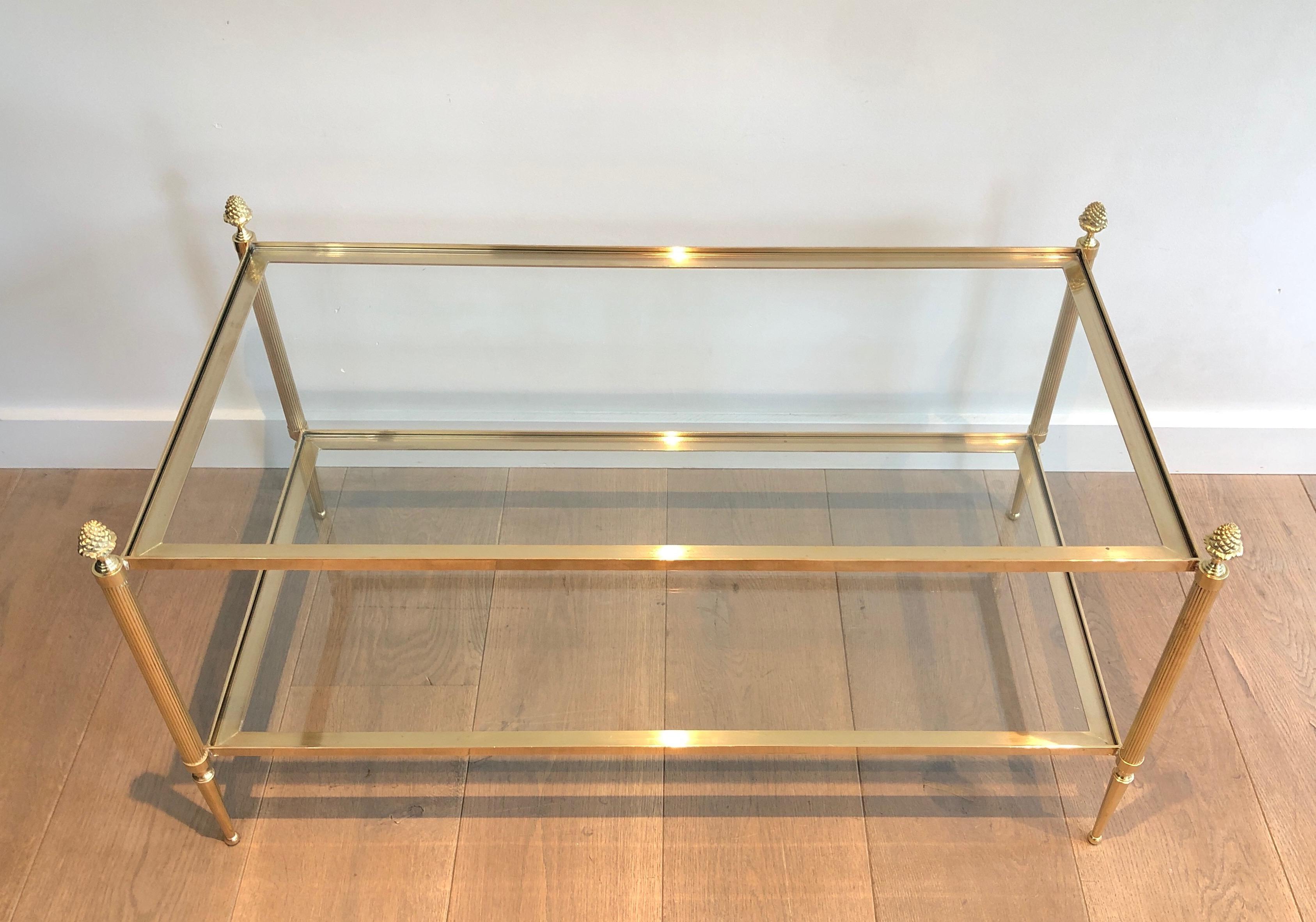 French Neoclassical Style Maison Baguès Two Tiers Brass Coffee Table. Circa 1940