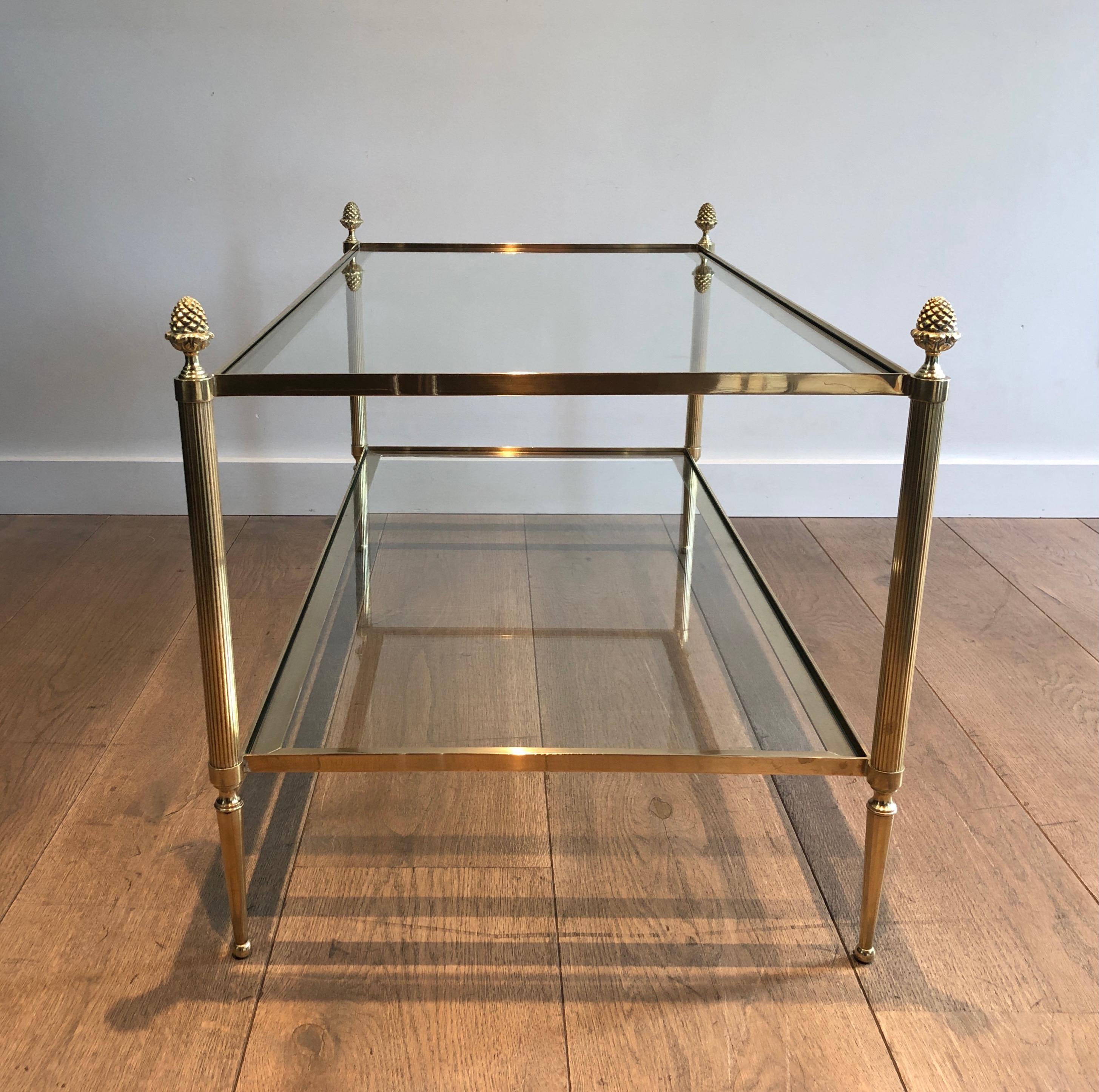 Neoclassical Style Maison Baguès Two Tiers Brass Coffee Table. Circa 1940 In Good Condition For Sale In Marcq-en-Barœul, Hauts-de-France