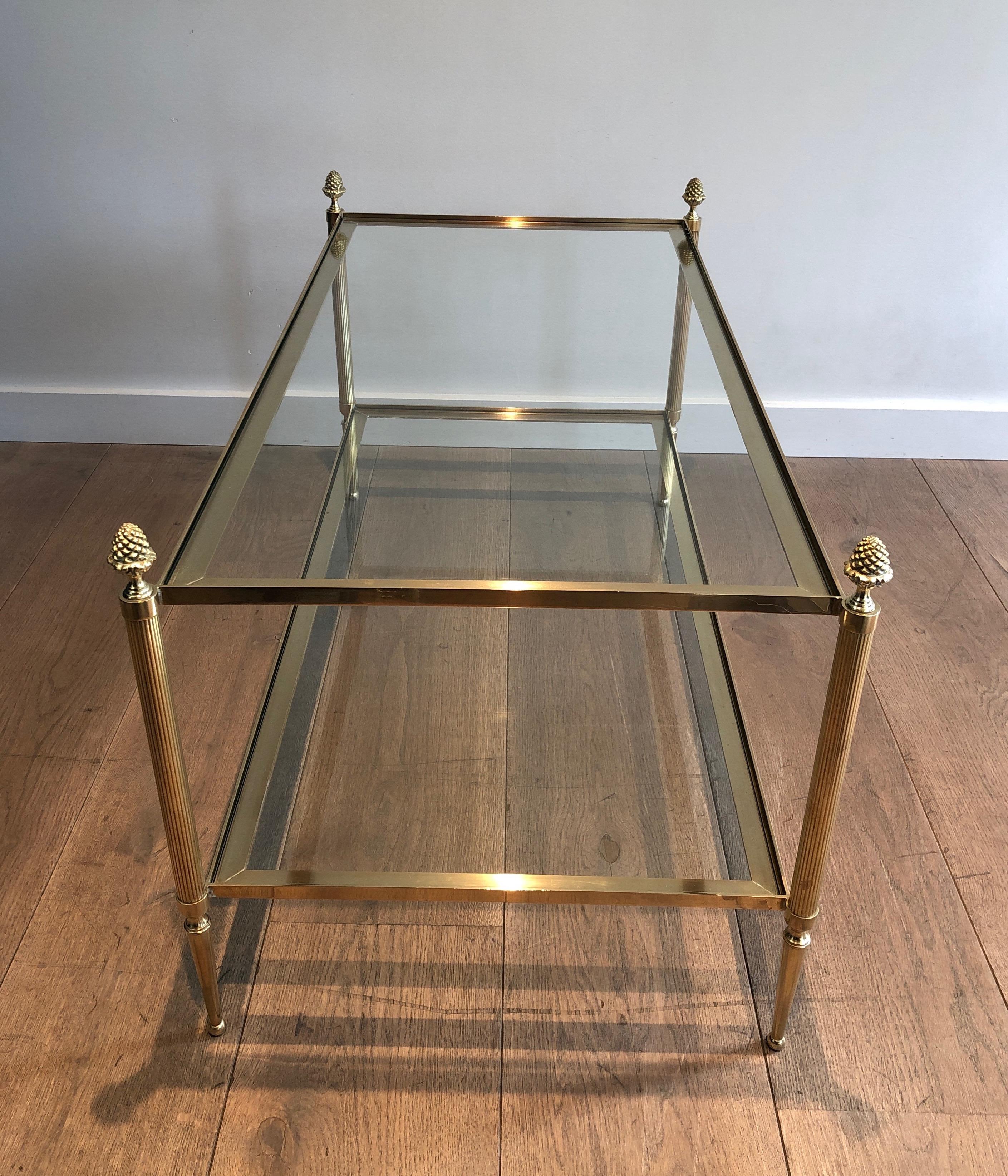 Mid-20th Century Neoclassical Style Maison Baguès Two Tiers Brass Coffee Table. Circa 1940
