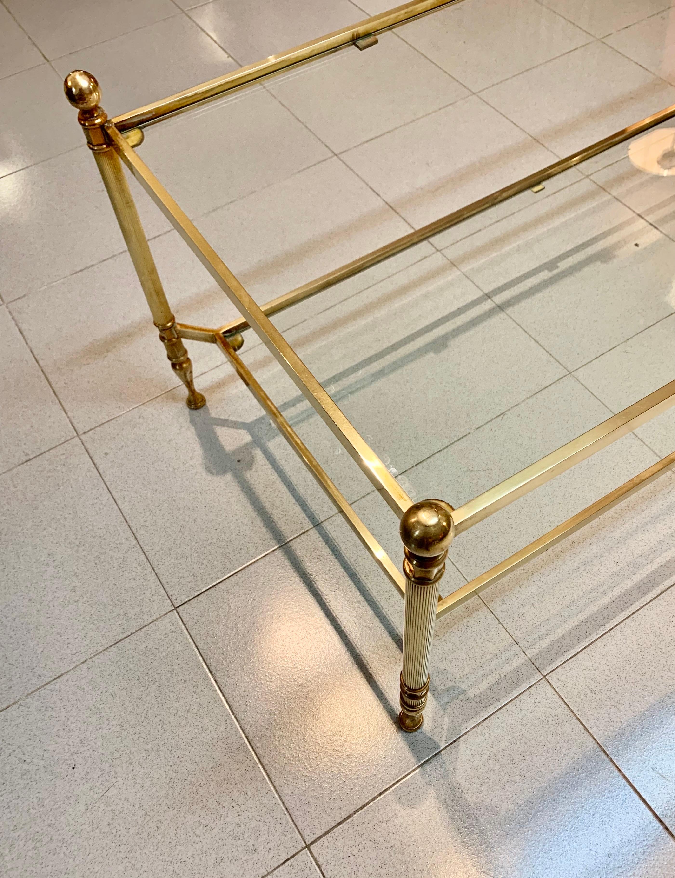 Neoclassical Style Maison Jansen Style Two Tiers Brass Coffee Table 9