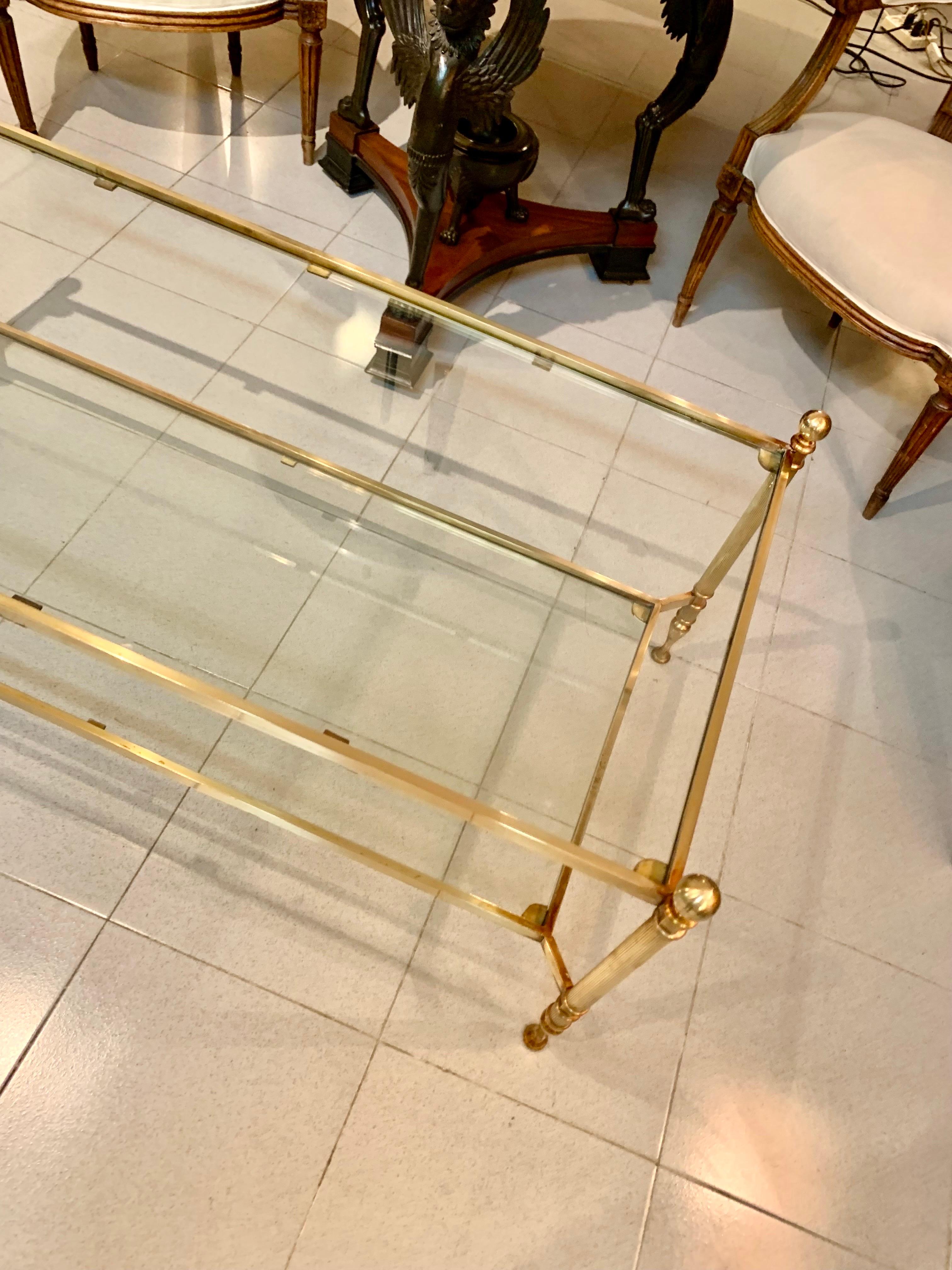 Neoclassical Style Maison Jansen Style Two Tiers Brass Coffee Table 10
