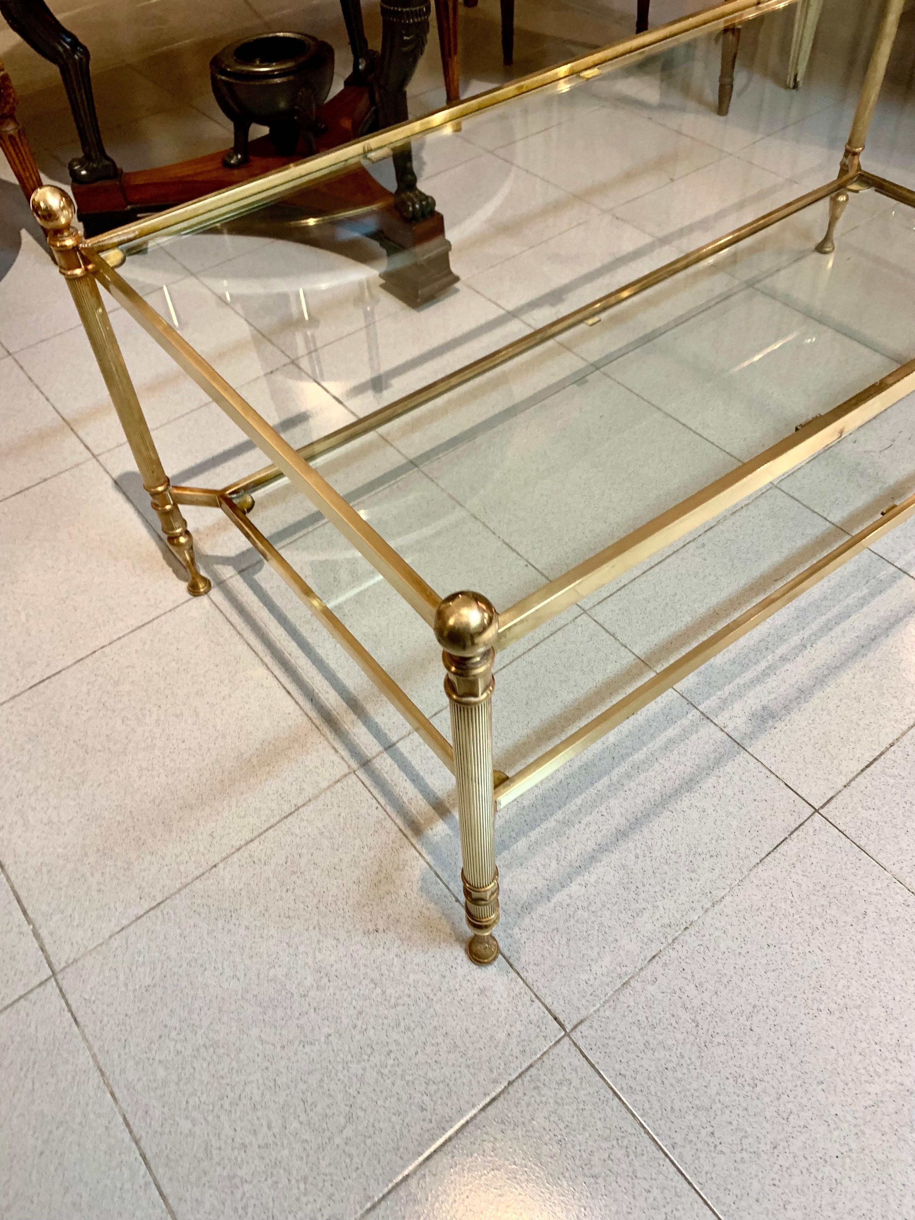 Neoclassical Style Maison Jansen Style Two Tiers Brass Coffee Table 11