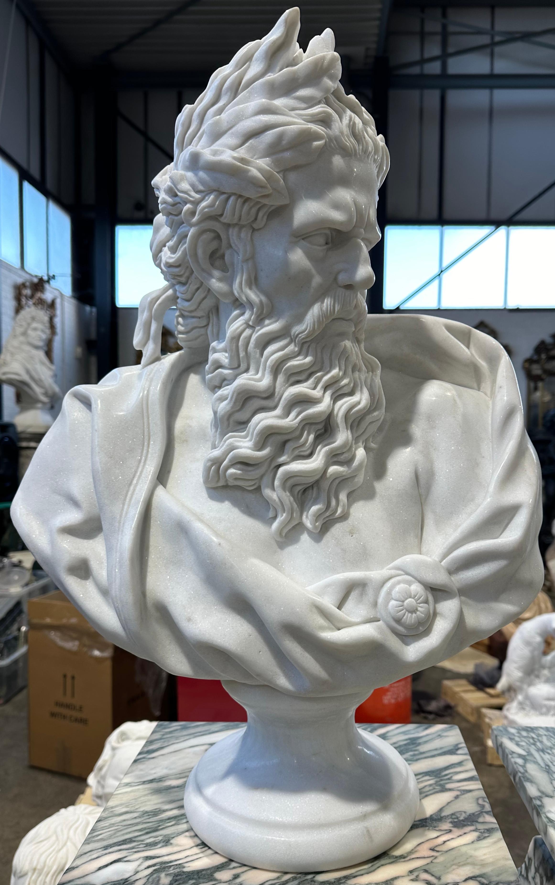 European Neoclassical Style Male Marble Bust On Marble Stand For Sale