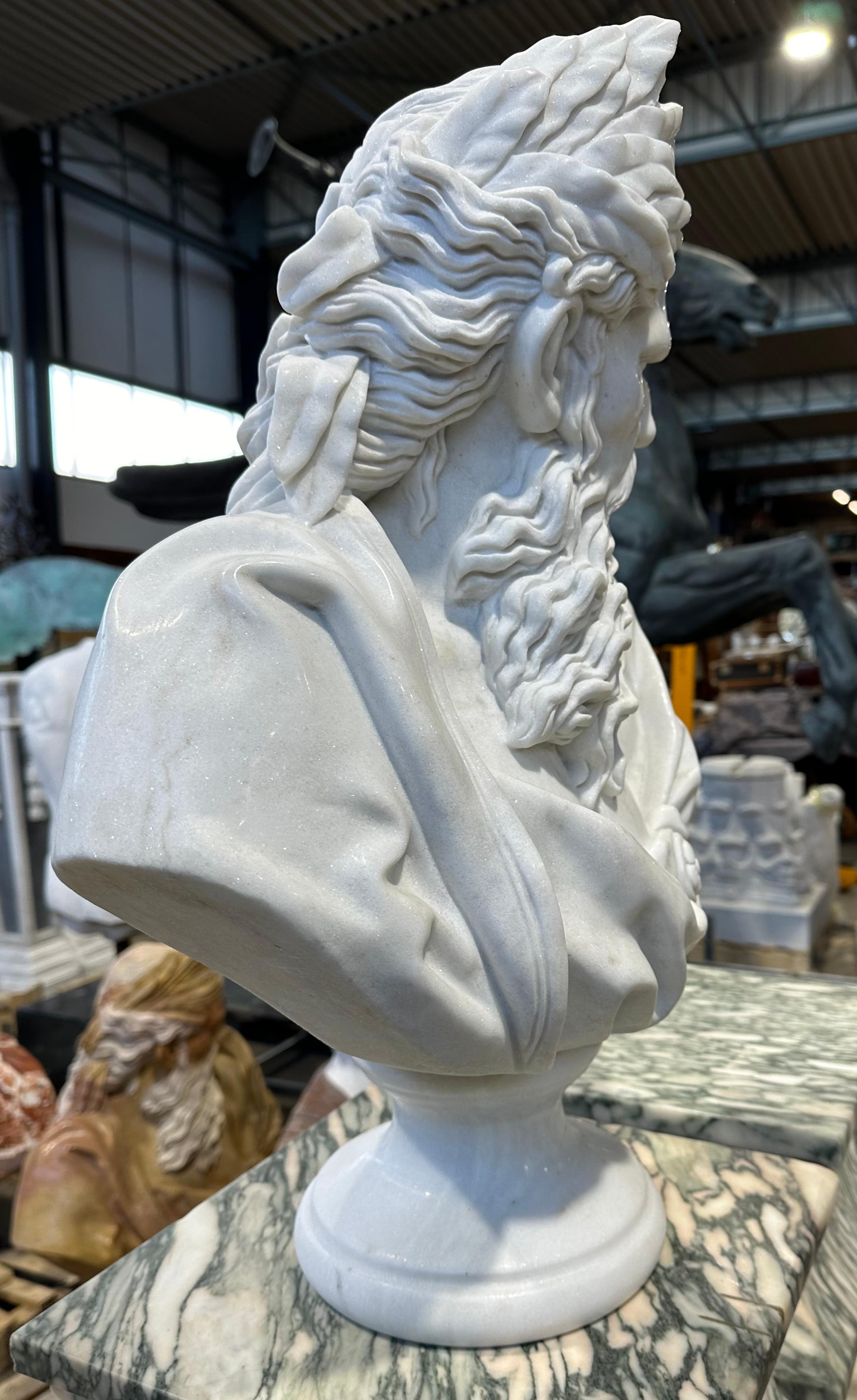 Hand-Carved Neoclassical Style Male Marble Bust On Marble Stand For Sale