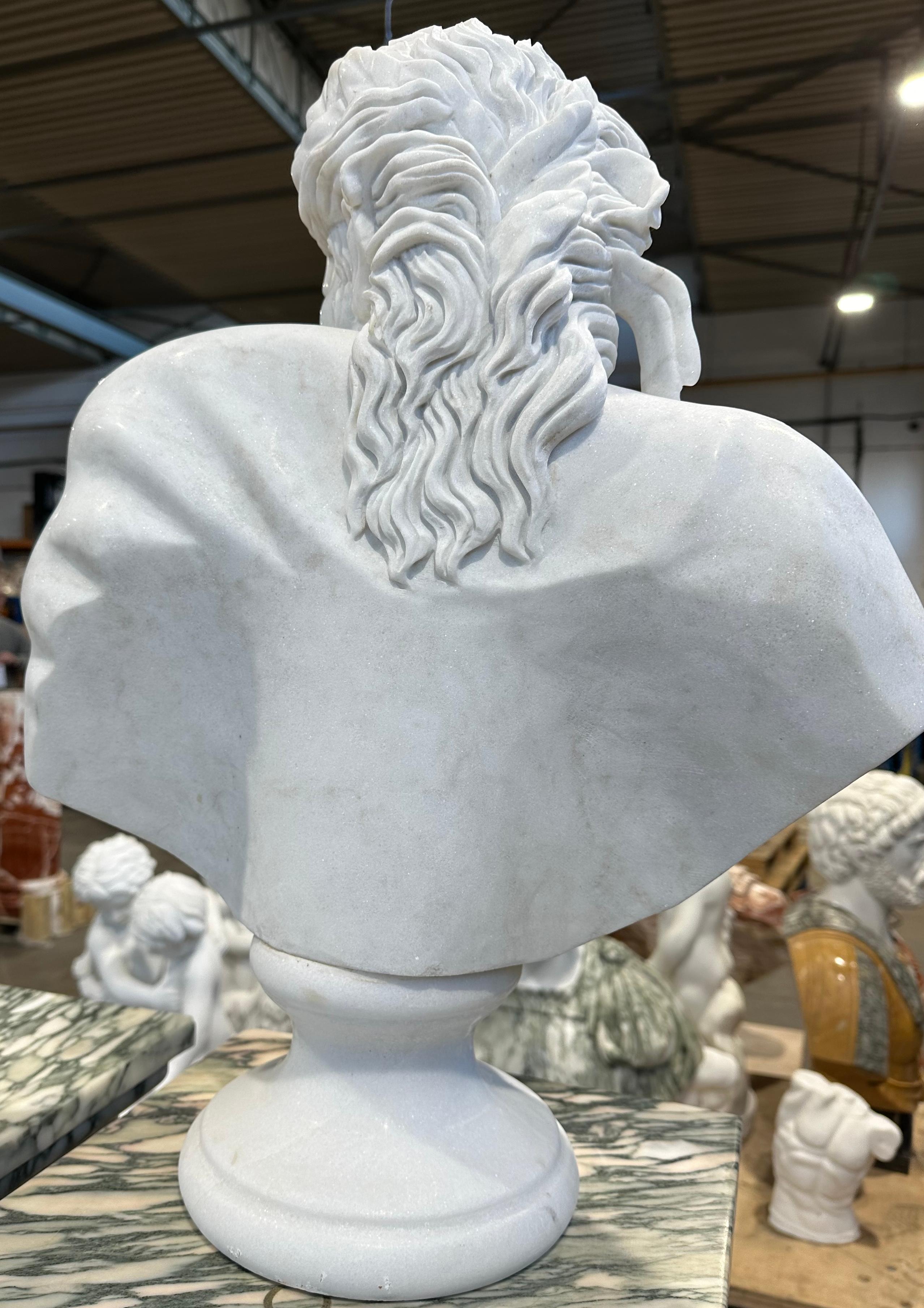 Neoclassical Style Male Marble Bust On Marble Stand In Good Condition For Sale In Southall, GB