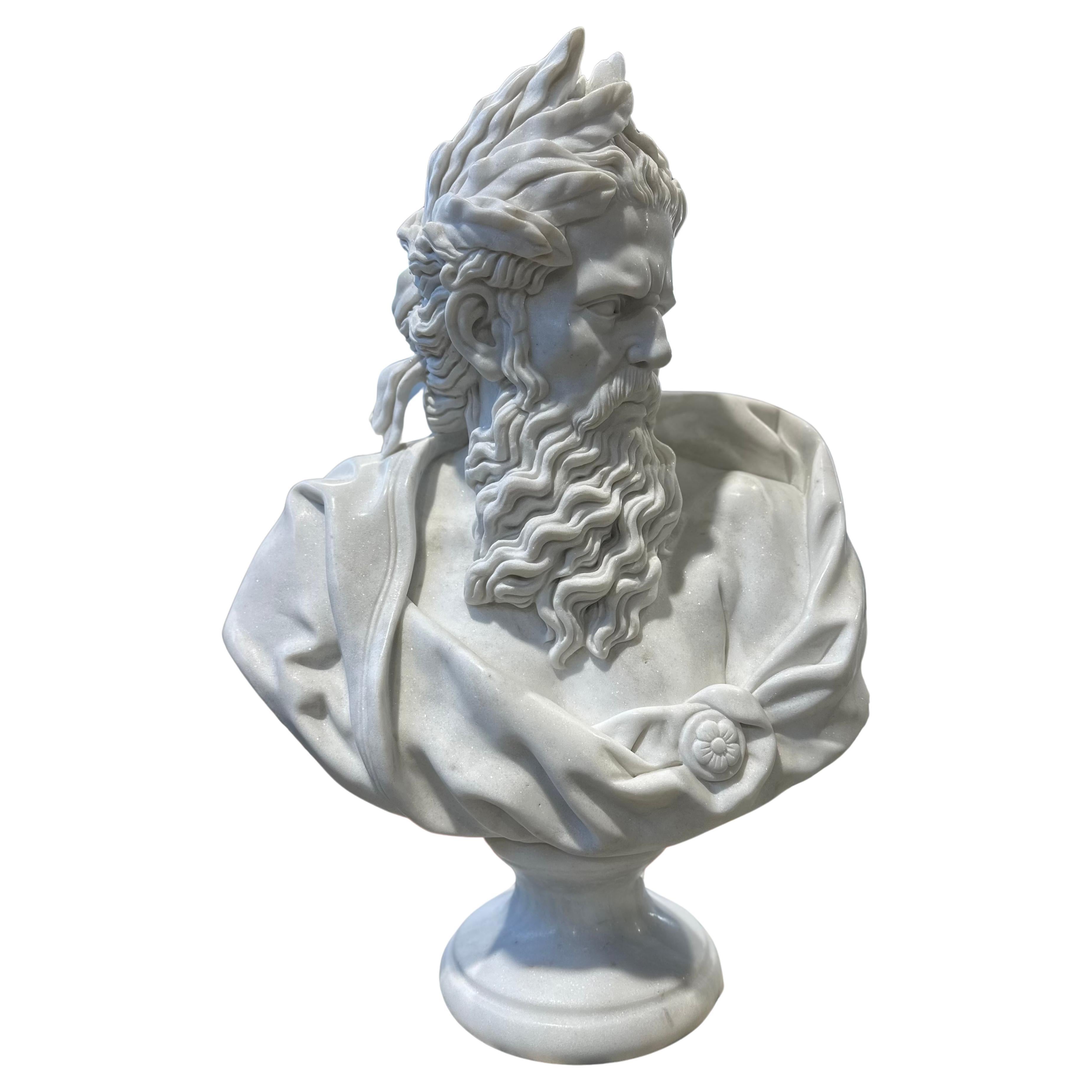 Neoclassical Style Male Marble Bust On Marble Stand