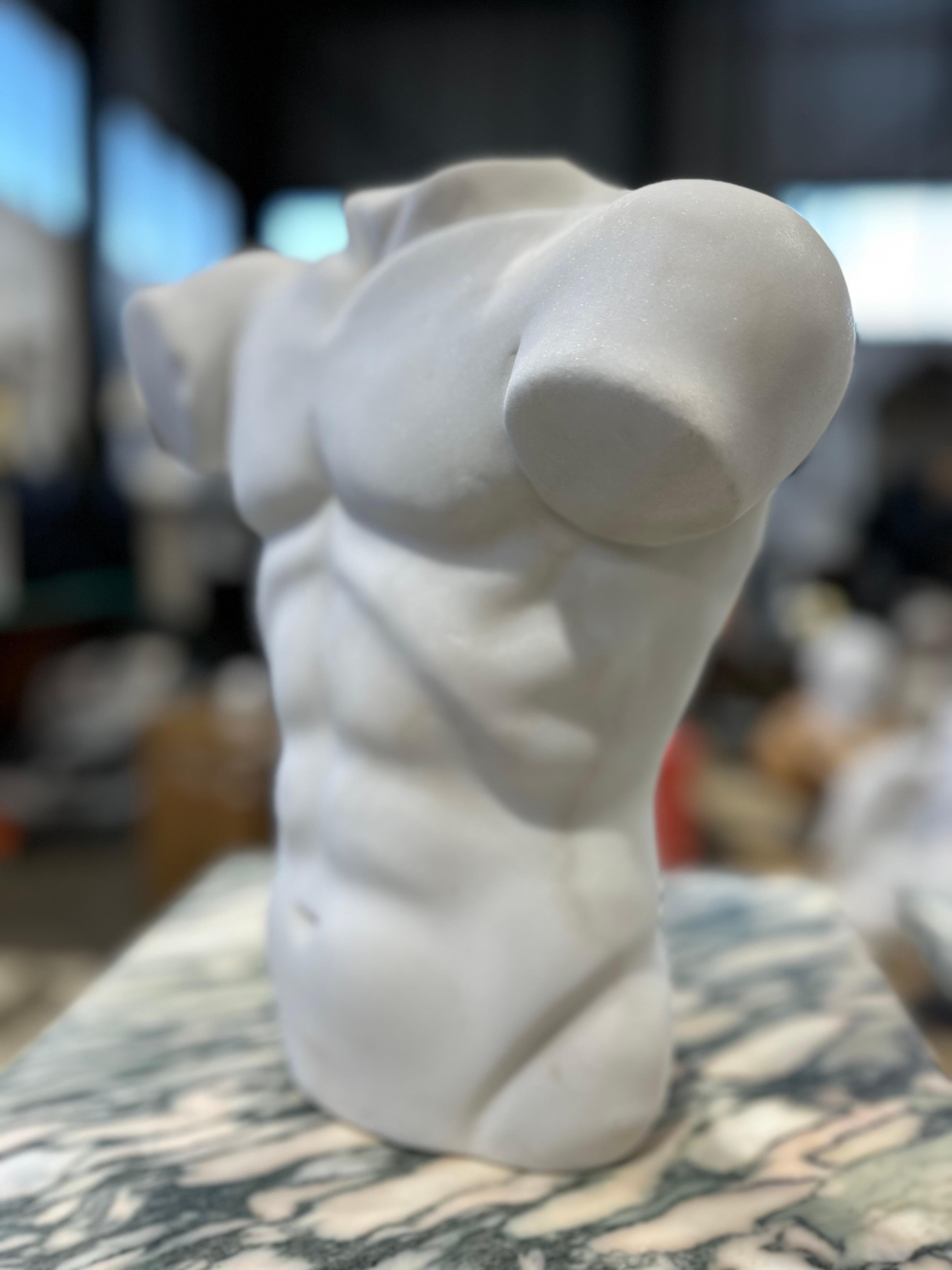 Hand-Carved Neoclassical Style Male Marble Torso For Sale