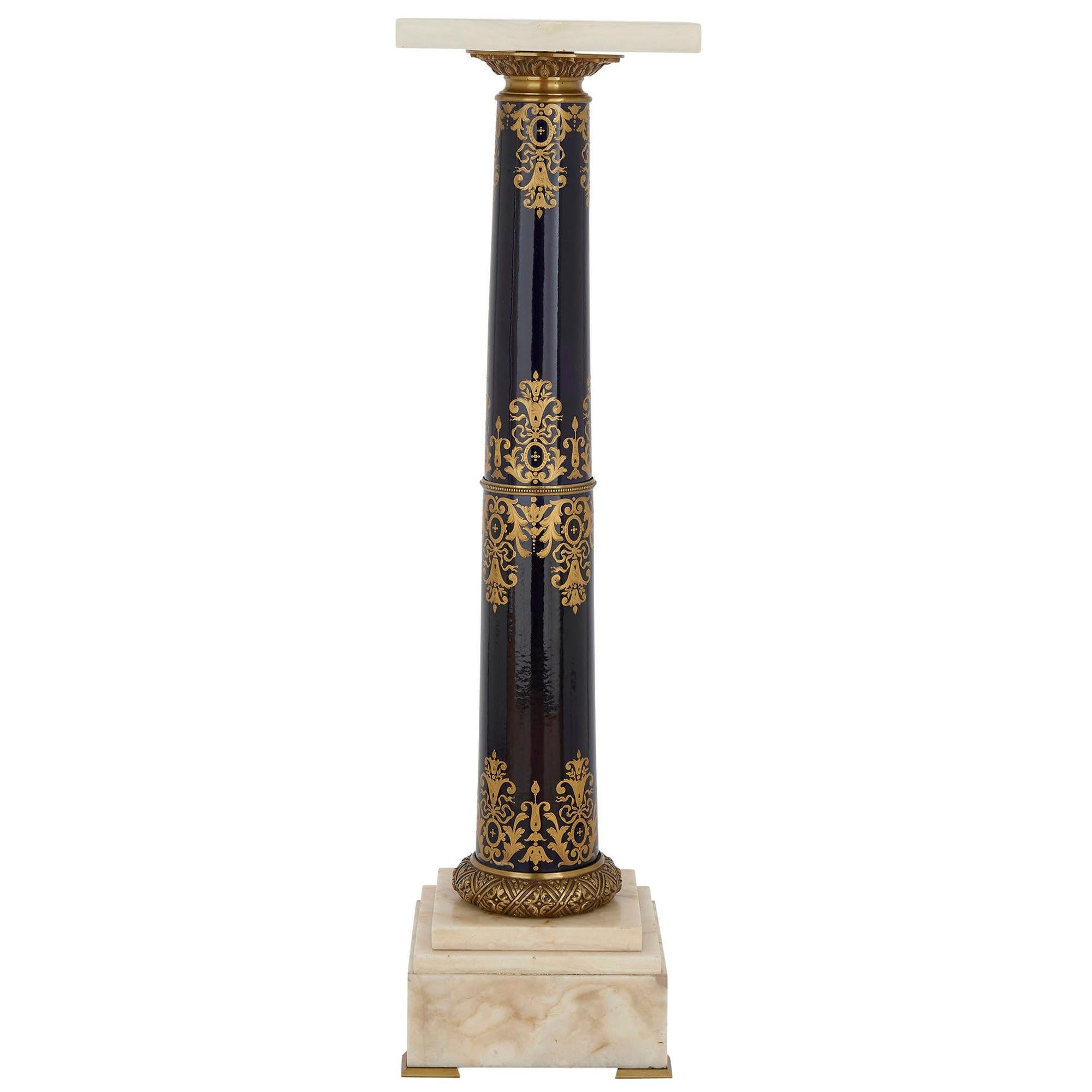 Neoclassical Style Marble and Porcelain Pedestal For Sale