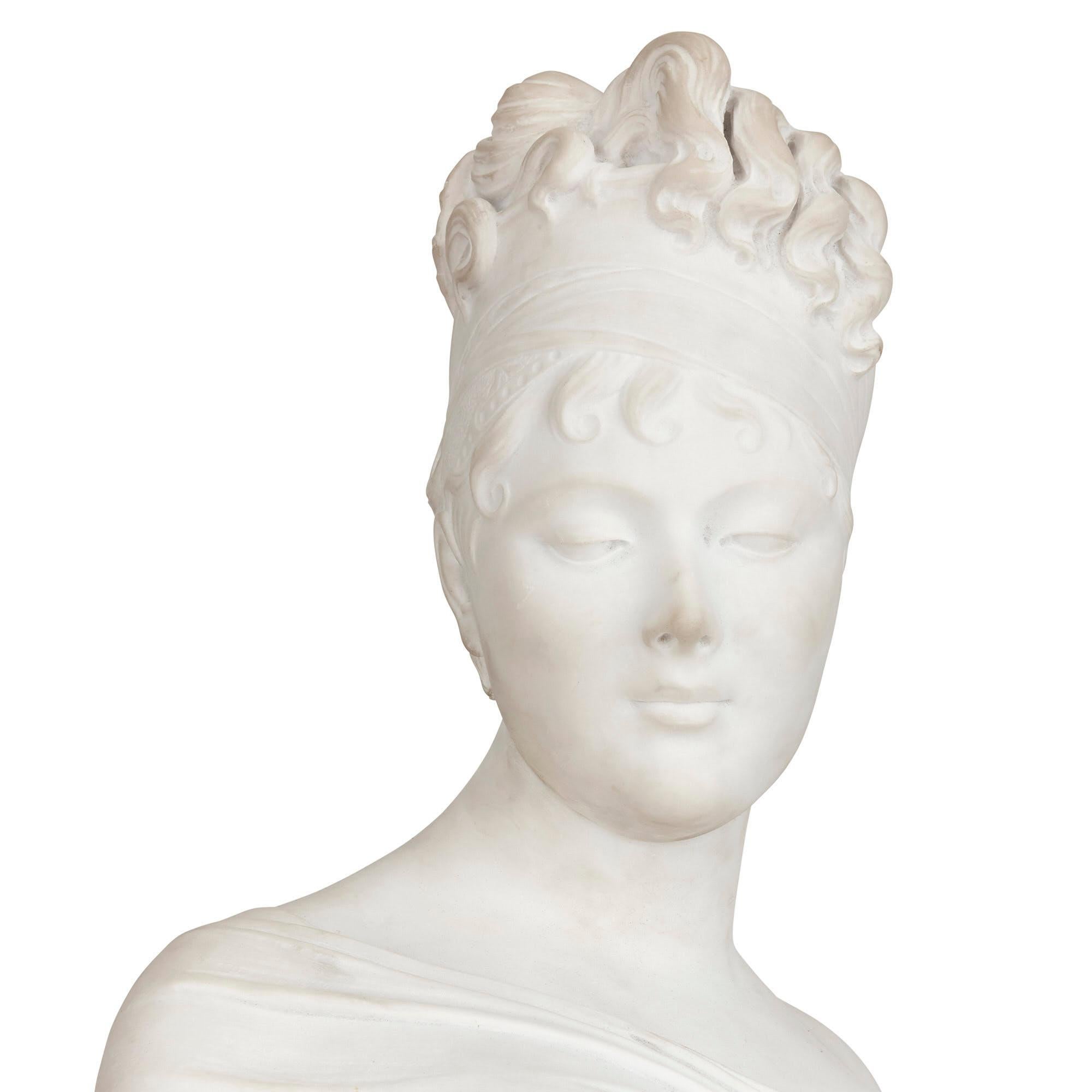 Neoclassical Style Marble Female Bust after Joseph Chinard In Good Condition For Sale In London, GB