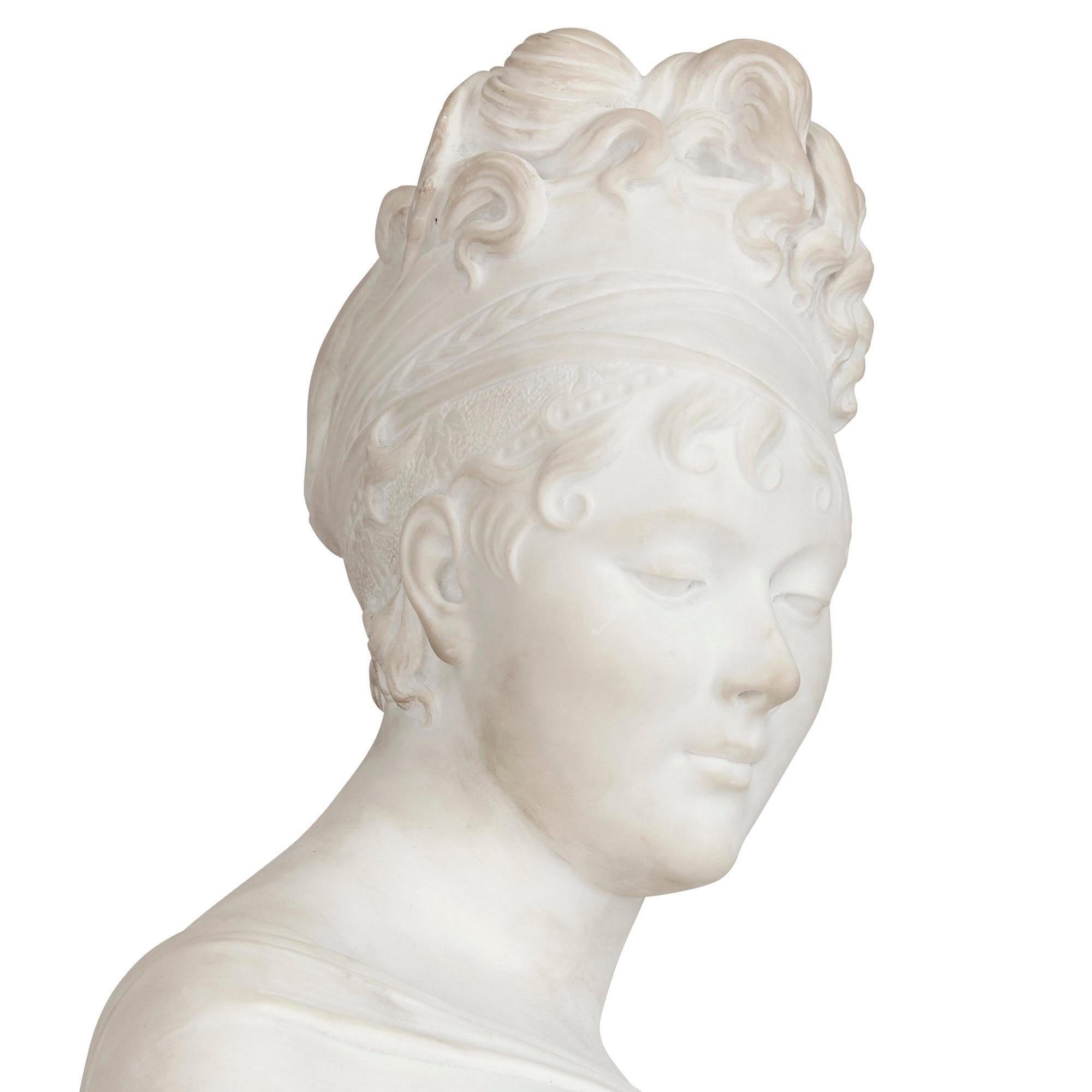 19th Century Neoclassical Style Marble Female Bust after Joseph Chinard For Sale