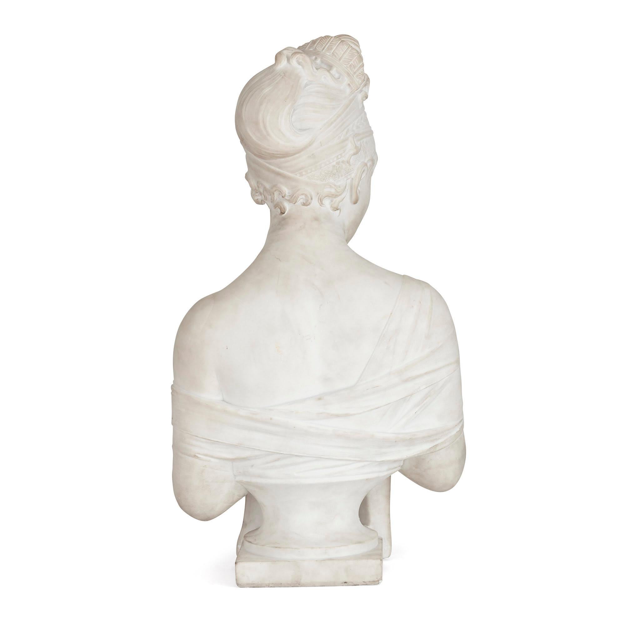 Neoclassical Style Marble Female Bust after Joseph Chinard For Sale 1