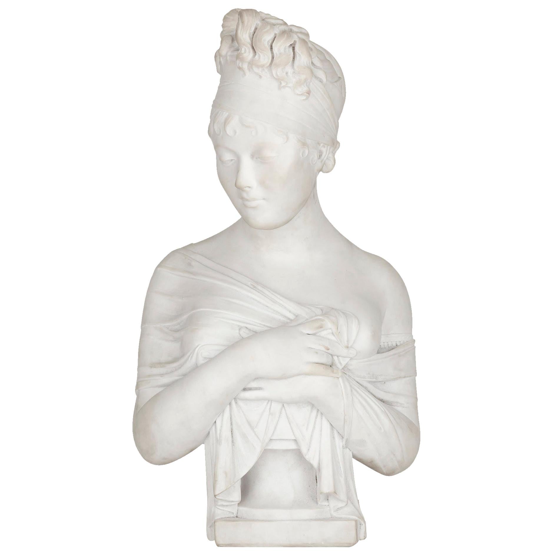 Neoclassical Style Marble Female Bust after Joseph Chinard