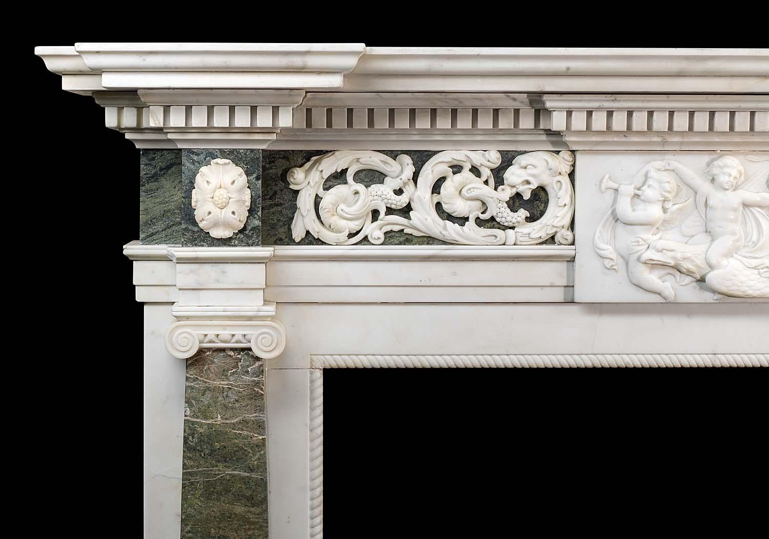 Hand-Carved Neoclassical Style Marble Fireplace in Palladian Manner For Sale