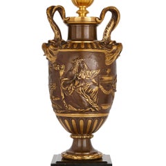 Candelabro de mármol, dorado y bronce patinado de estilo neoclásico de Barbedienne