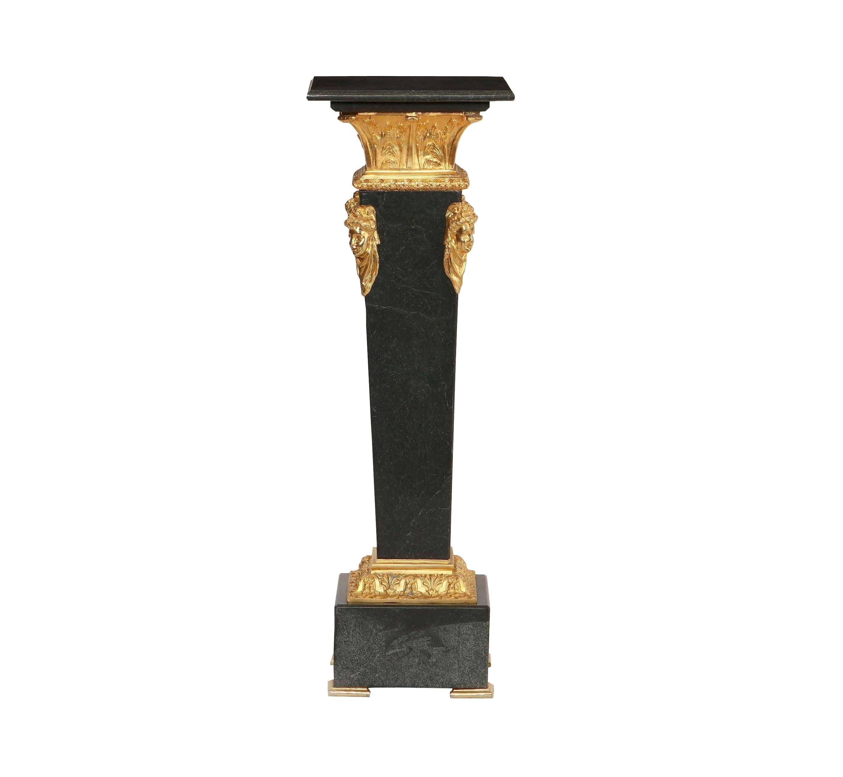 Gilt Neoclassical Style Marble Pedestal, Modern For Sale