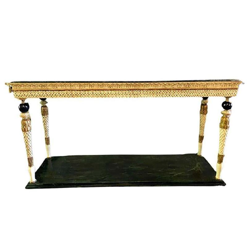 A pair of neoclassical style marble-top console tables attributed to Maison Jansen as seen on page 201, of the Jansen Furniture book by James Archer Abbott. This incredible stunning pair of Swedish paint decorated consoles are the same style