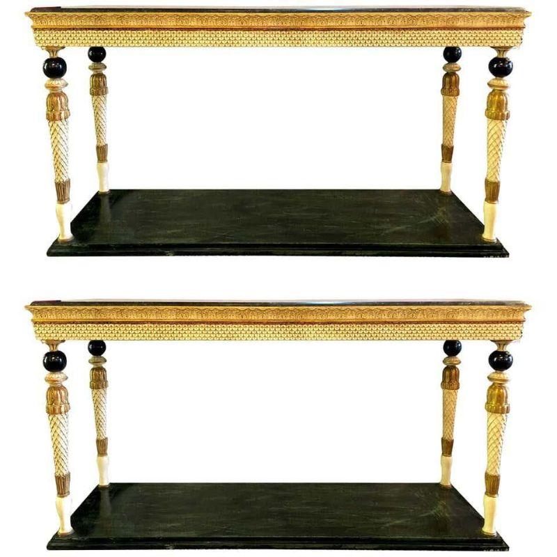 Neoclassical Style Marble-Top Consoles Attributed to Maison Jansen, a Pair For Sale 2