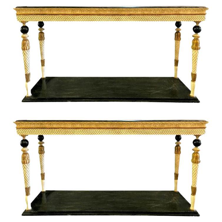 Neoclassical Style Marble-Top Consoles Attributed to Maison Jansen, a Pair For Sale