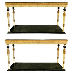 Vintage Neoclassical Style Marble-Top Consoles Attributed to Maison Jansen, a Pair