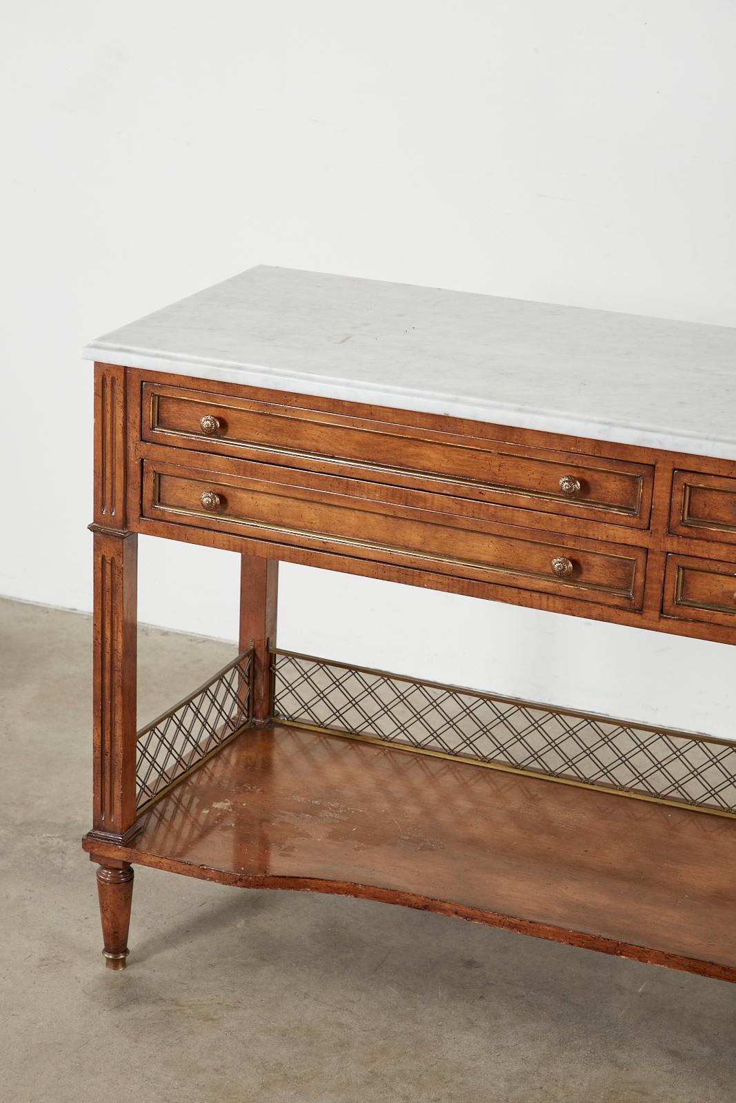 Hand-Crafted Neoclassical Style Marble Top Sideboard Server or Buffet