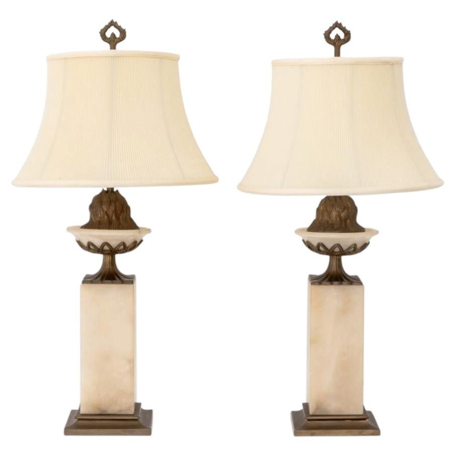 Pair of Neoclassical Style Marble and Bronze Urn Form Table Lamps