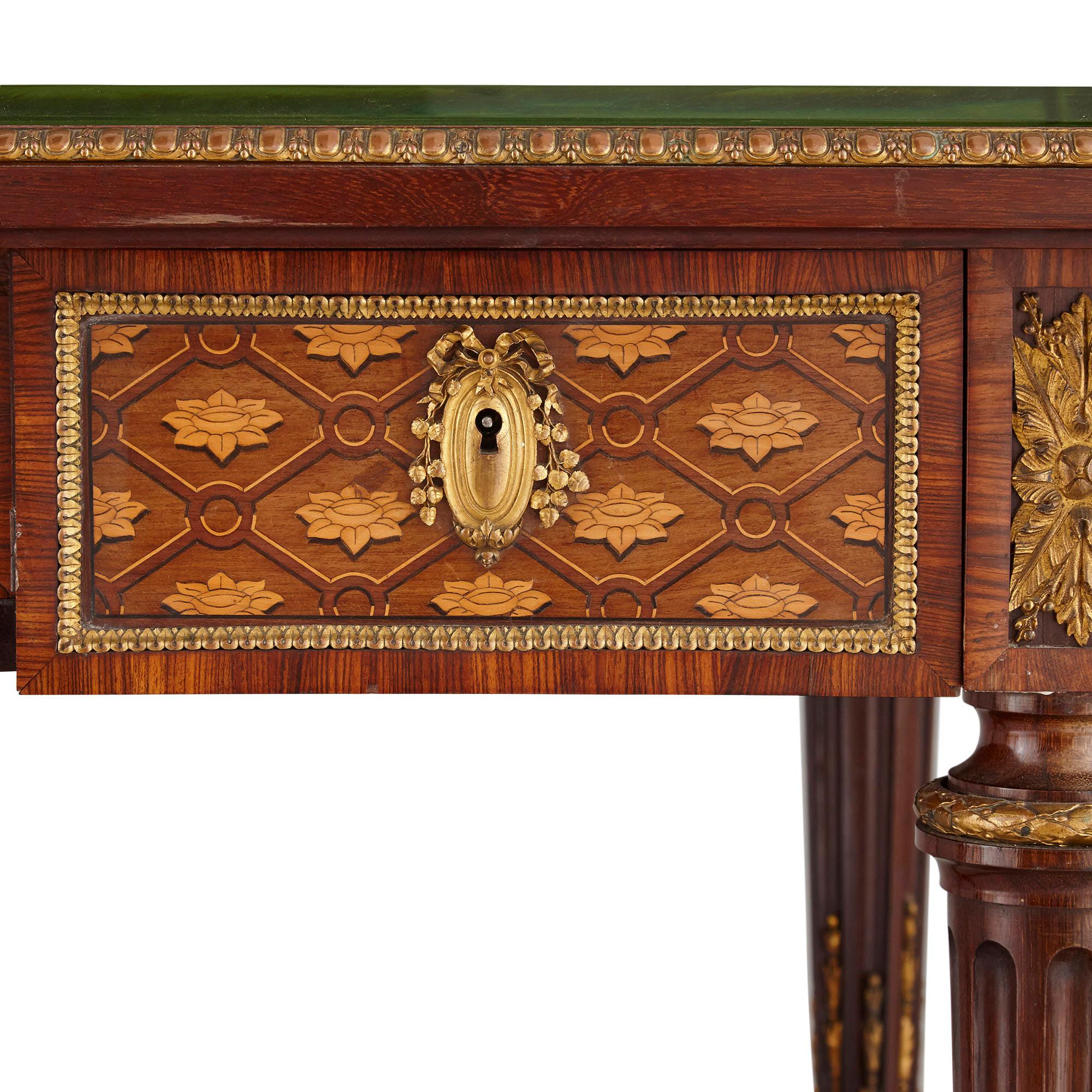 Louis XVI Neoclassical Style Marquetry and Gilt Bronze Writing Desk by Grohé