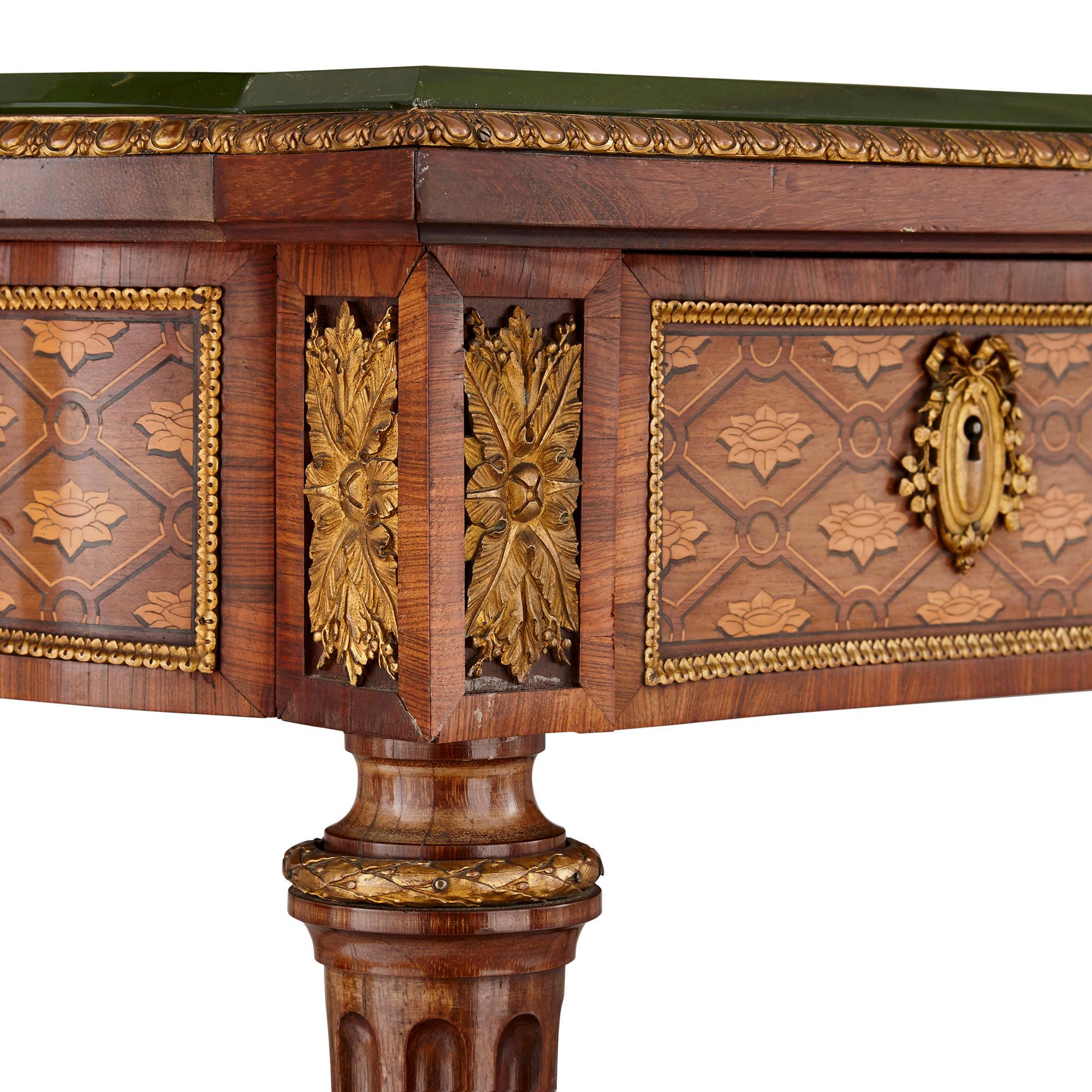 French Neoclassical Style Marquetry and Gilt Bronze Writing Desk by Grohé