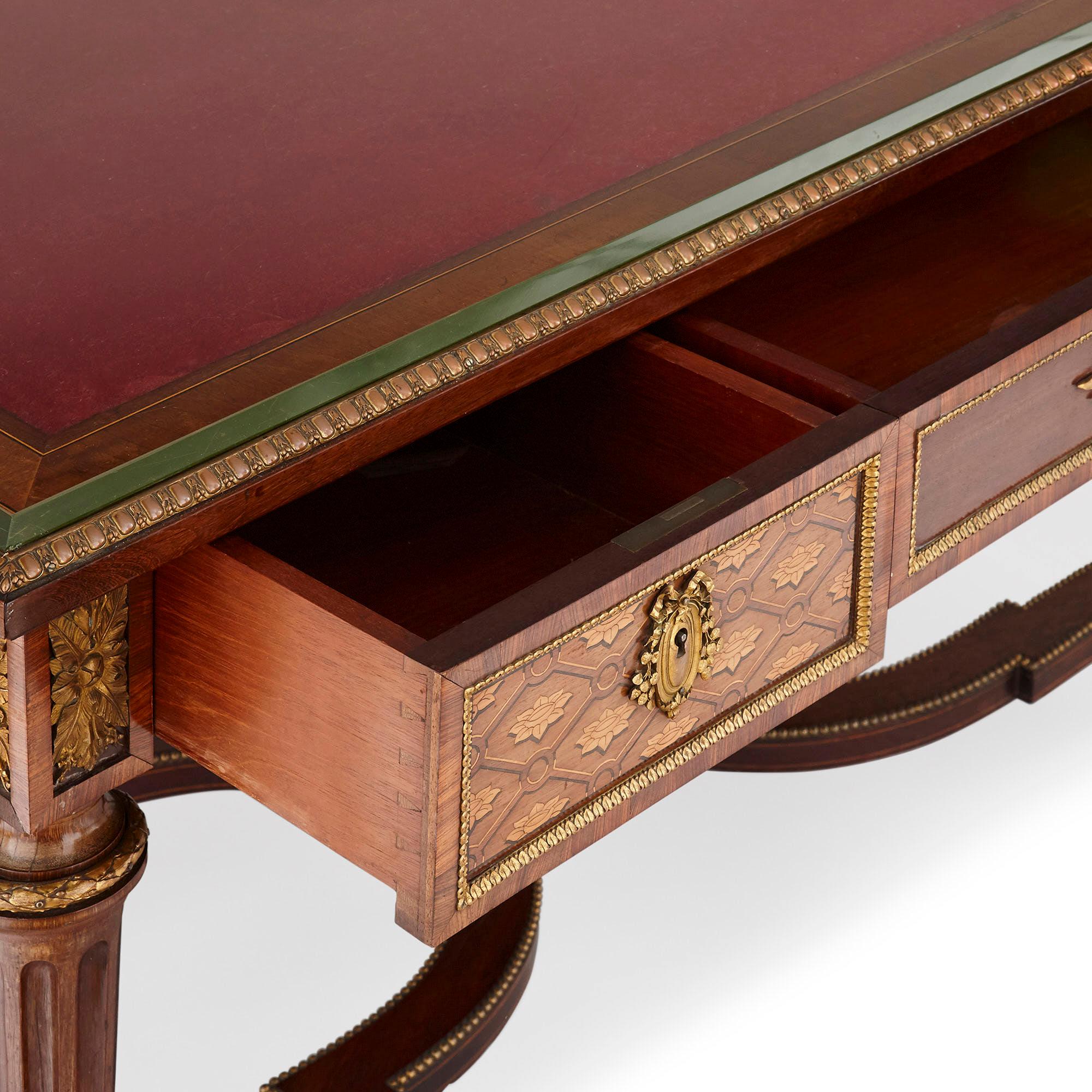 Neoclassical Style Marquetry and Gilt Bronze Writing Desk by Grohé In Good Condition In London, GB