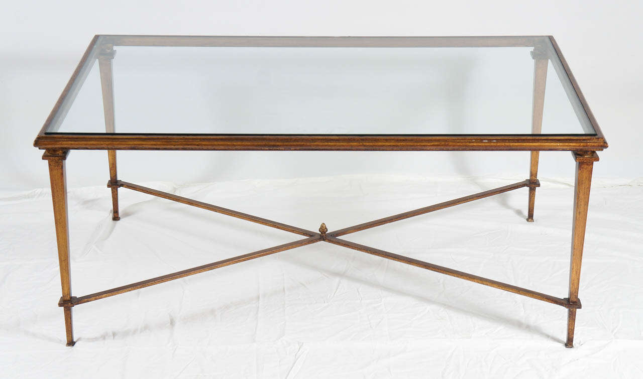 American Neoclassical Style Metal Coffee Table with Glass Top