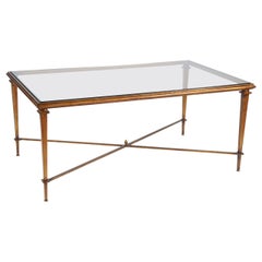 Neoclassical Style Metal Coffee Table with Glass Top