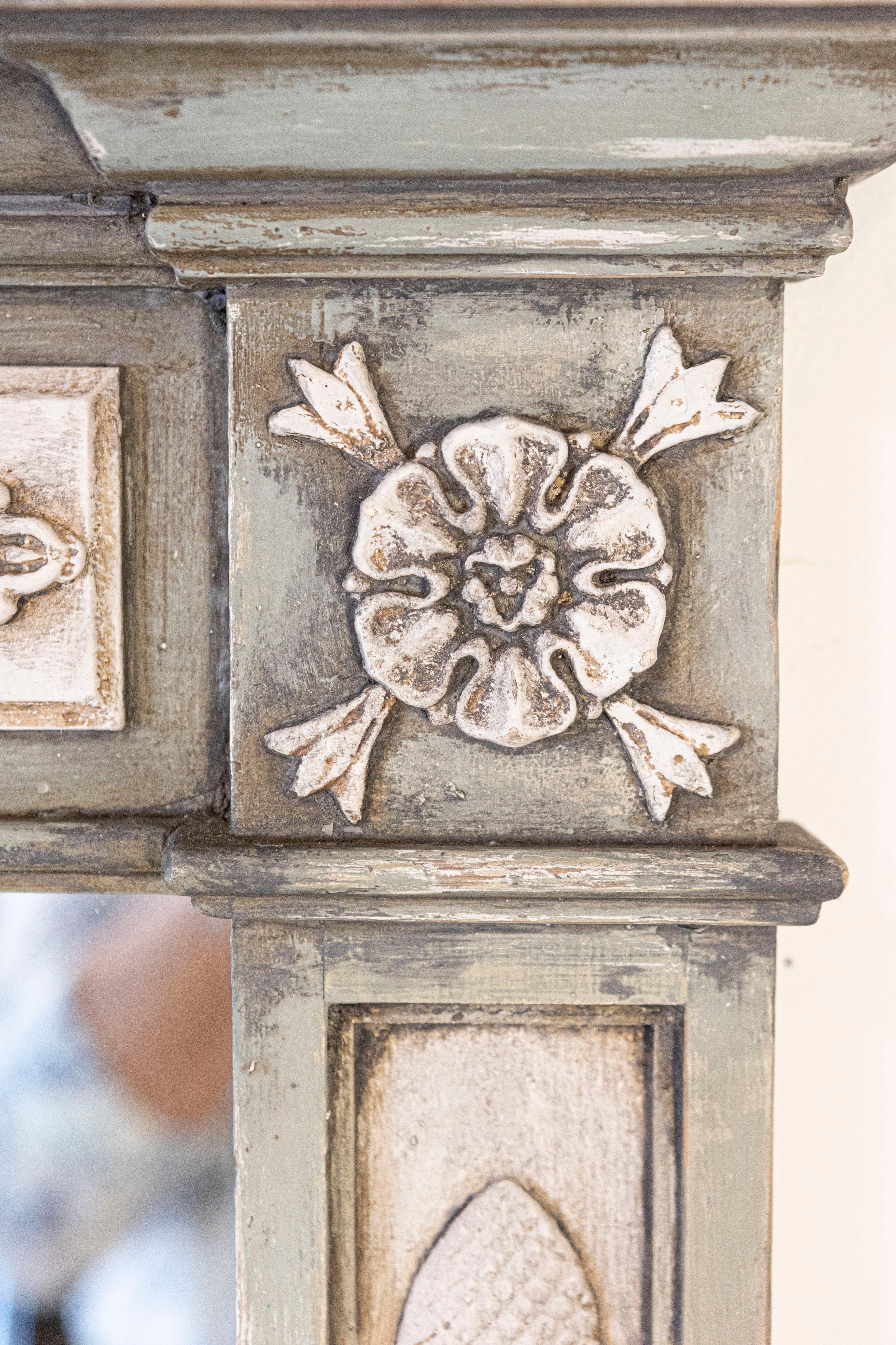 Neoclassical Style Mirror Made from 1750s French Door Frames with Carved Decor In Good Condition In Atlanta, GA