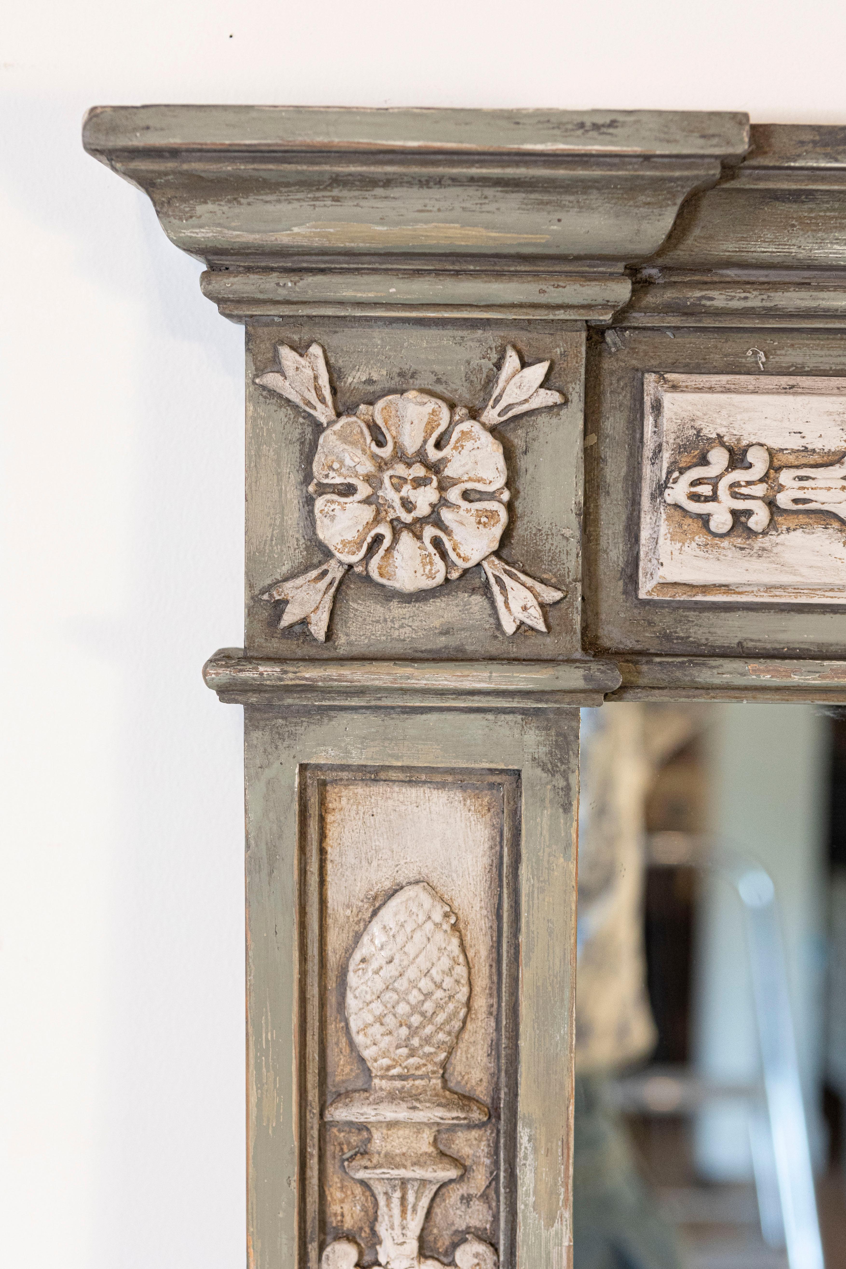 18th Century Neoclassical Style Mirror Made from 1750s French Door Frames with Carved Decor